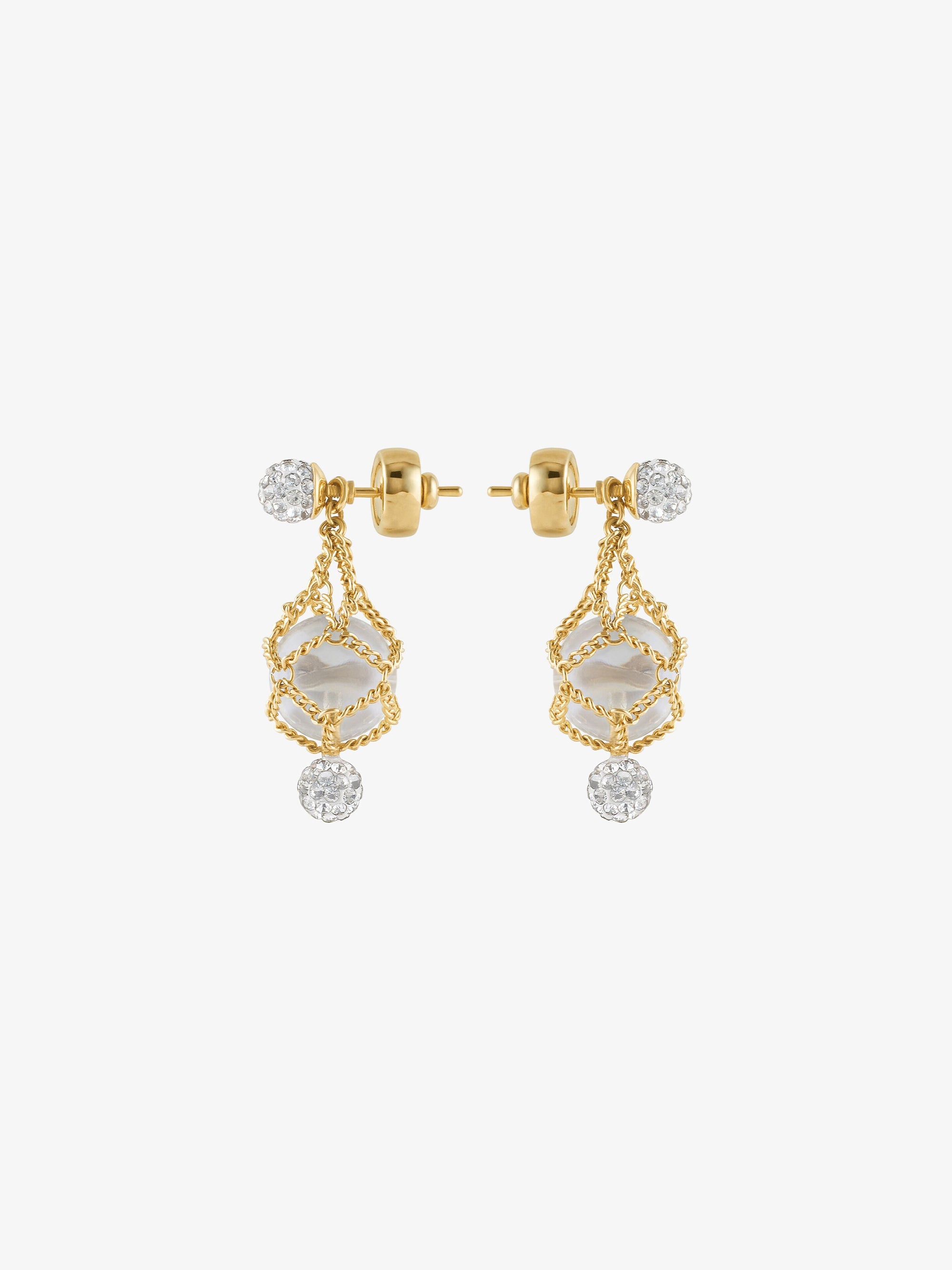 Boucles d'oreilles en laiton avec perles et cristaux - Transparent & Dore