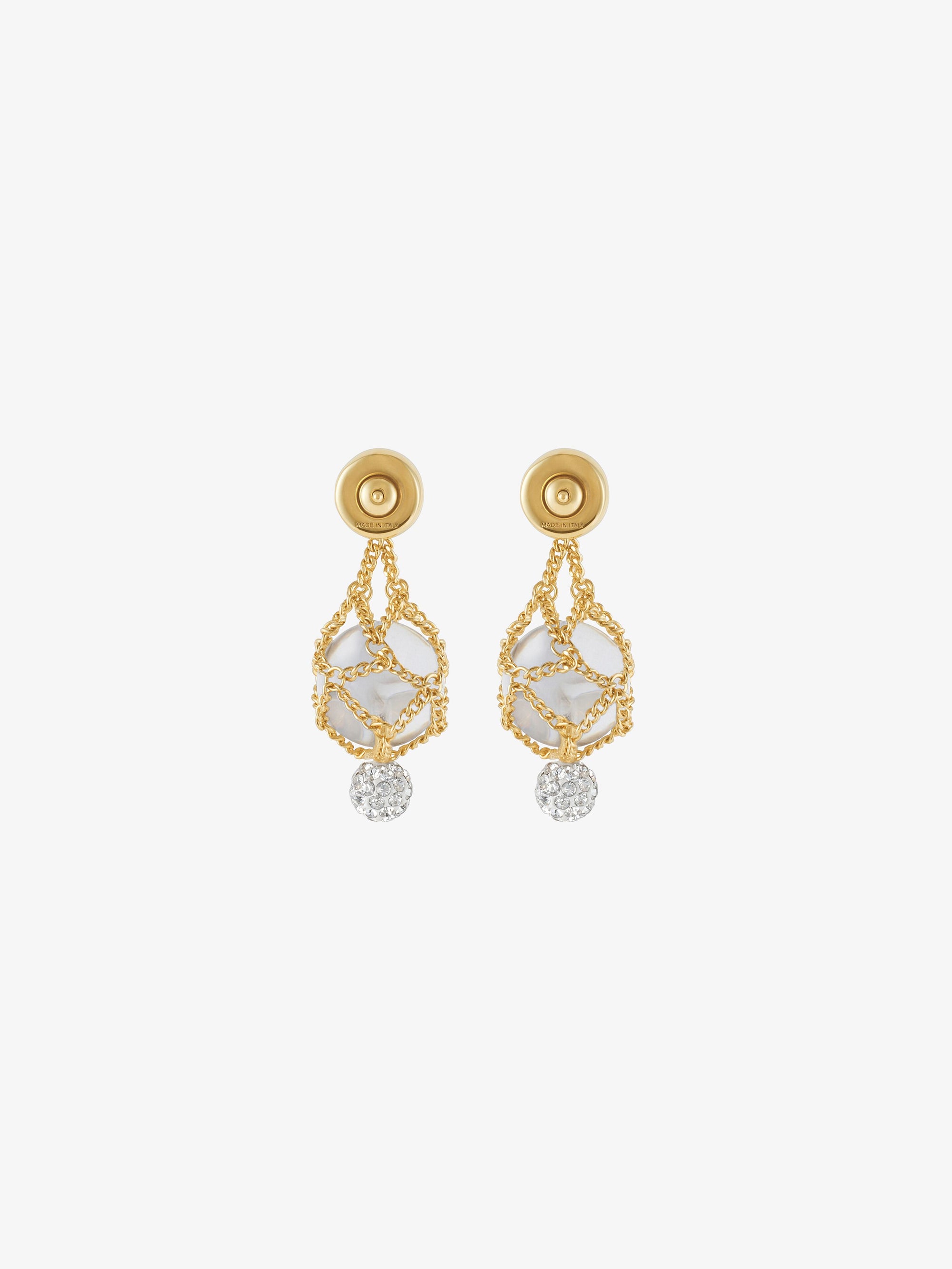 Boucles d'oreilles en laiton avec perles et cristaux - Transparent & Dore