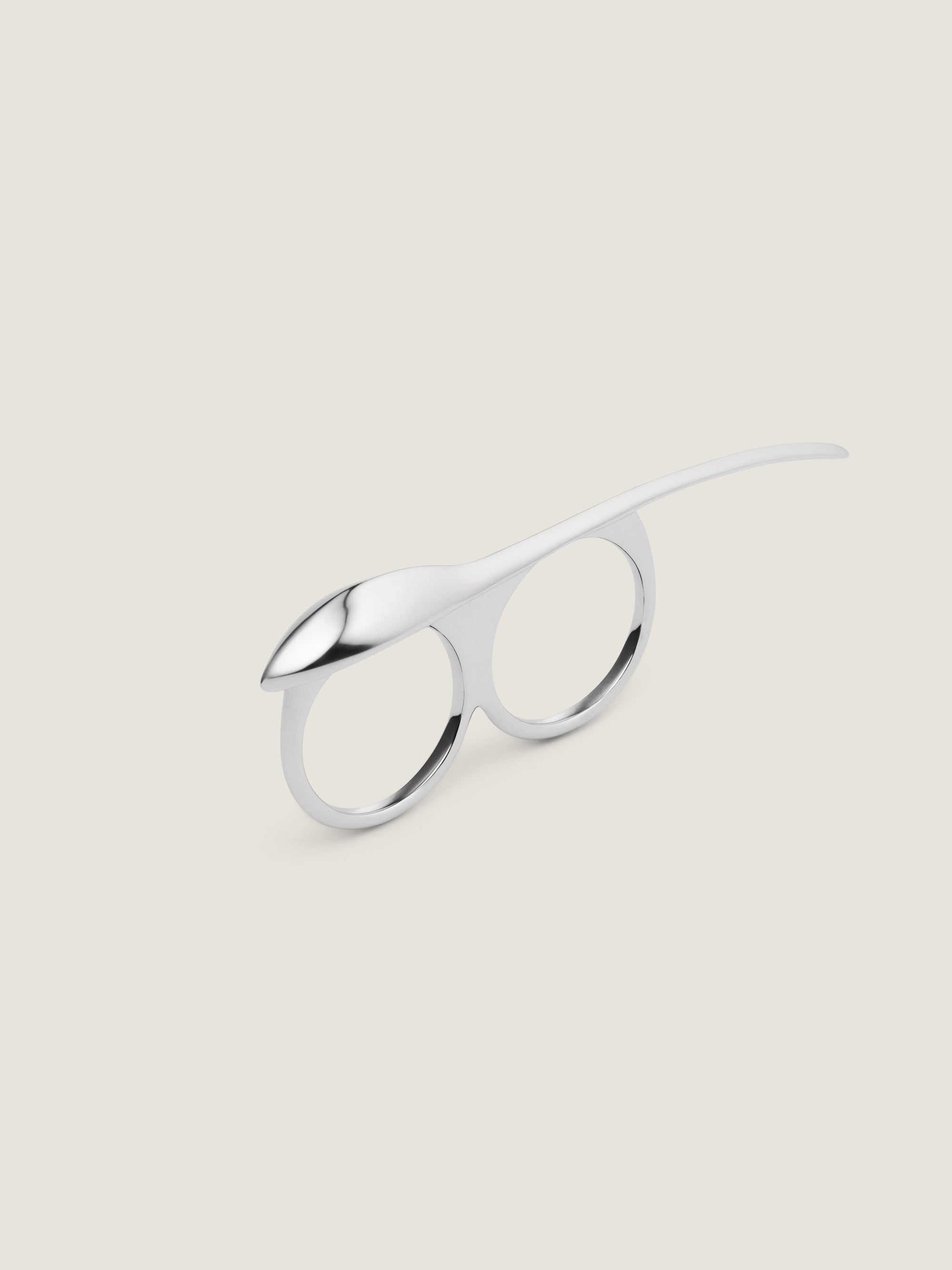 MAPLE SEED SILVERY DOUBLE FINGERS RING