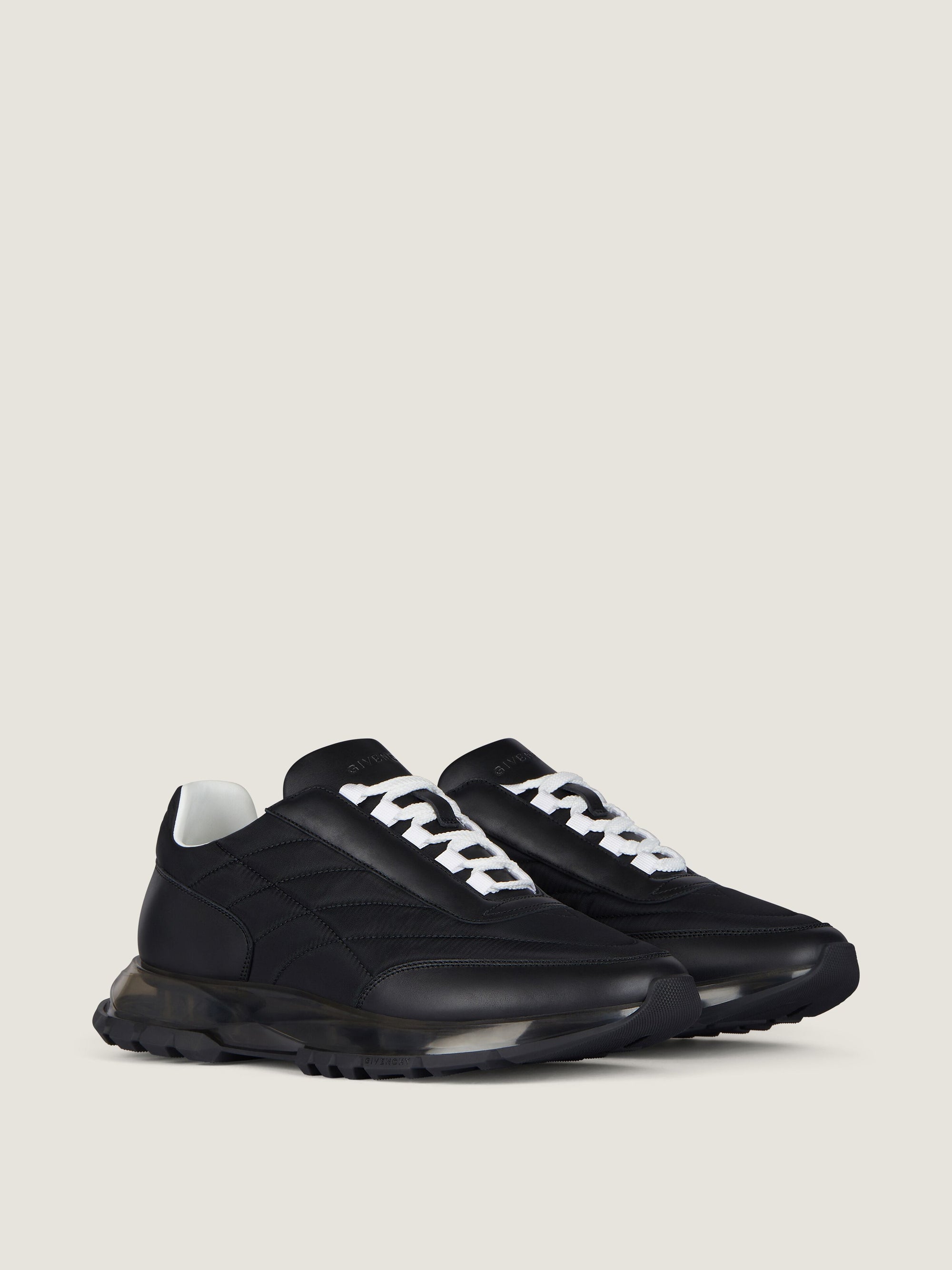 PADDED NYLON/LEATHER/TRANSPARENT SOLE