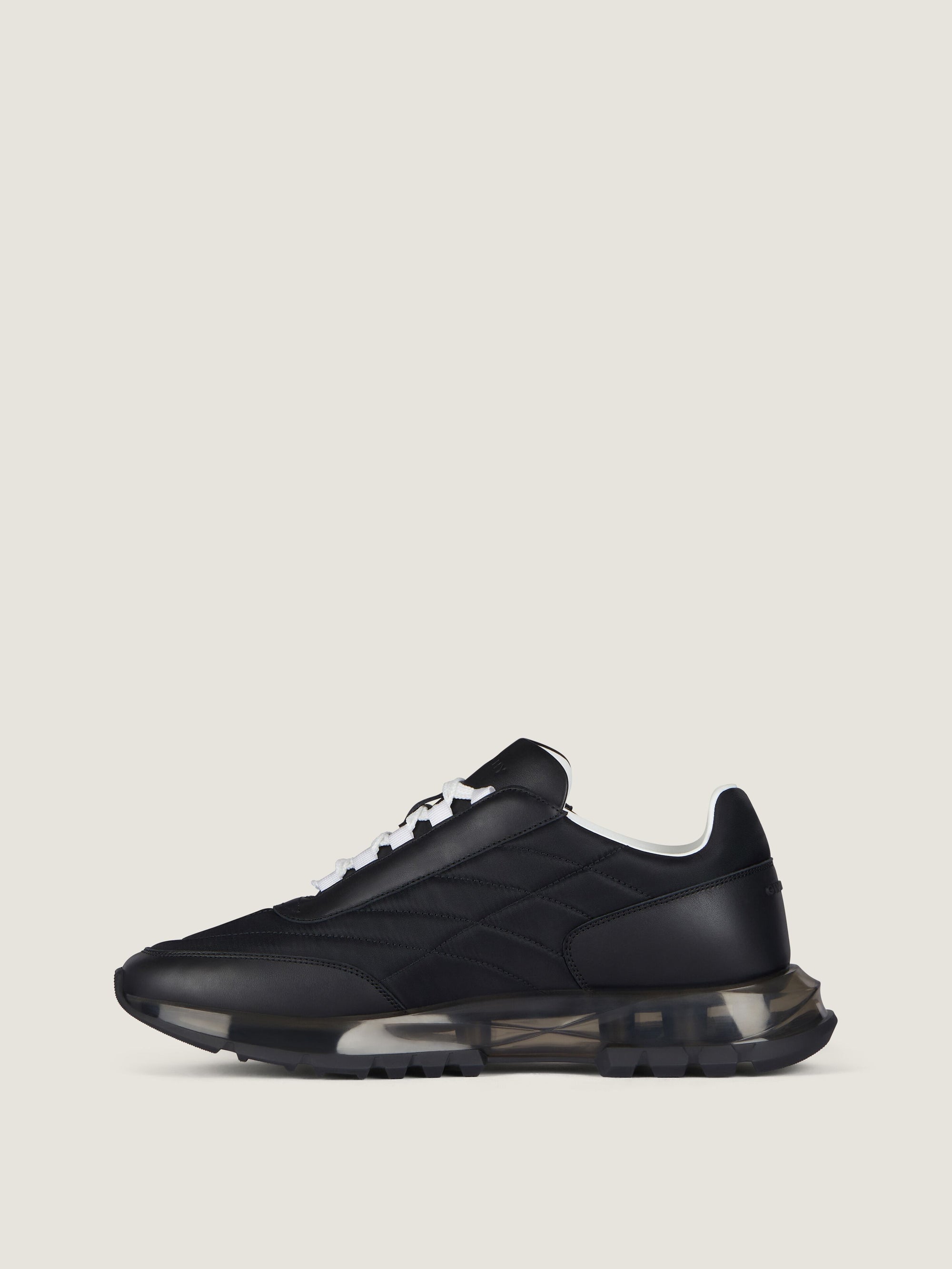 PADDED NYLON/LEATHER/TRANSPARENT SOLE