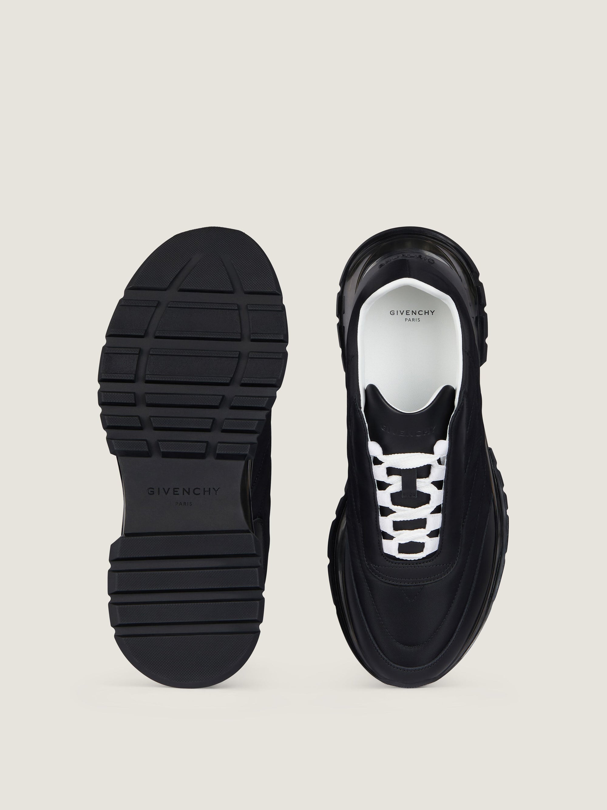 PADDED NYLON/LEATHER/TRANSPARENT SOLE