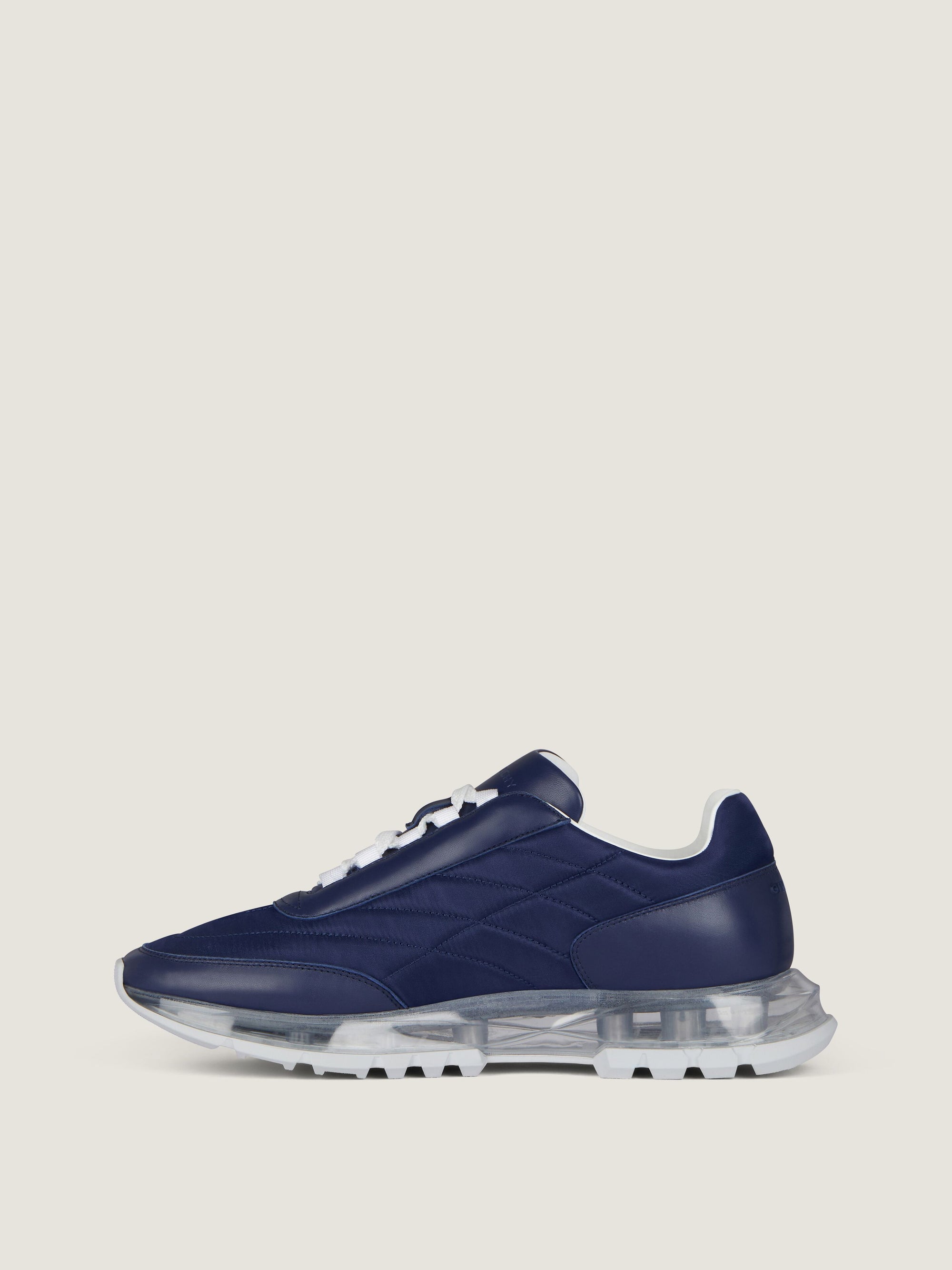 PADDED NYLON/LEATHER/TRANSPARENT SOLE