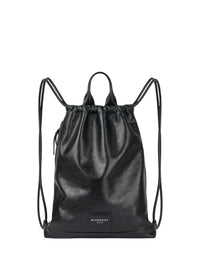 Leather Drawstring Bucket Bag - Black
