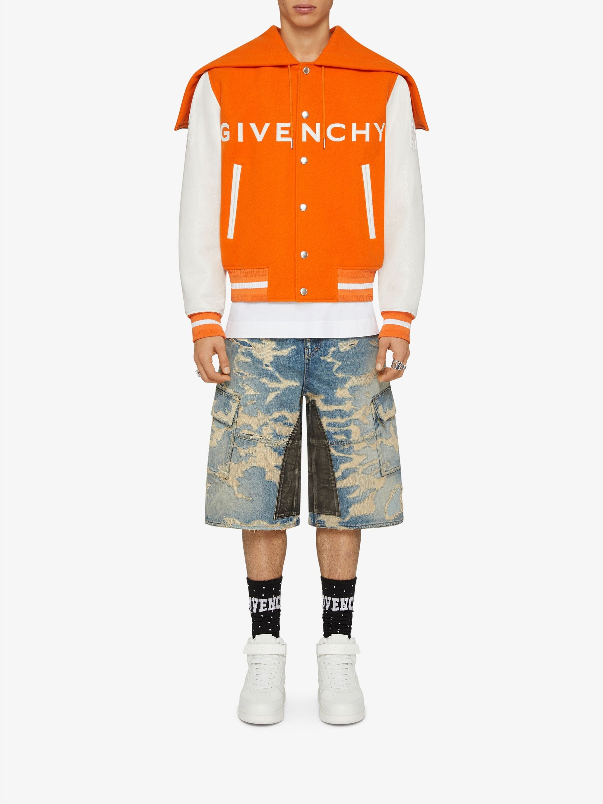 Blouson varsity à capuche Givenchy en laine mélangé - Orange