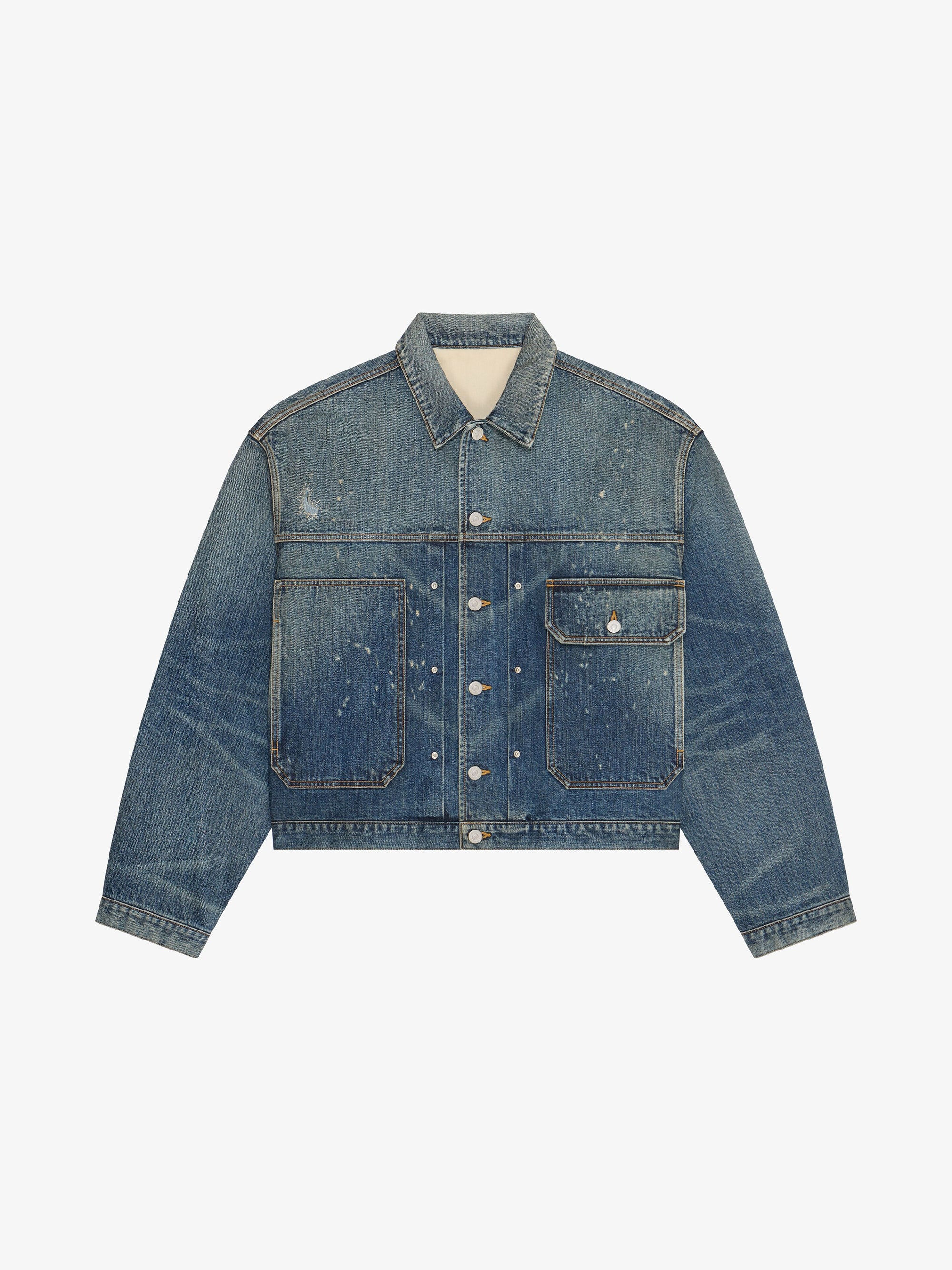 PLEATED AND SNAPPED DENIM JACKET