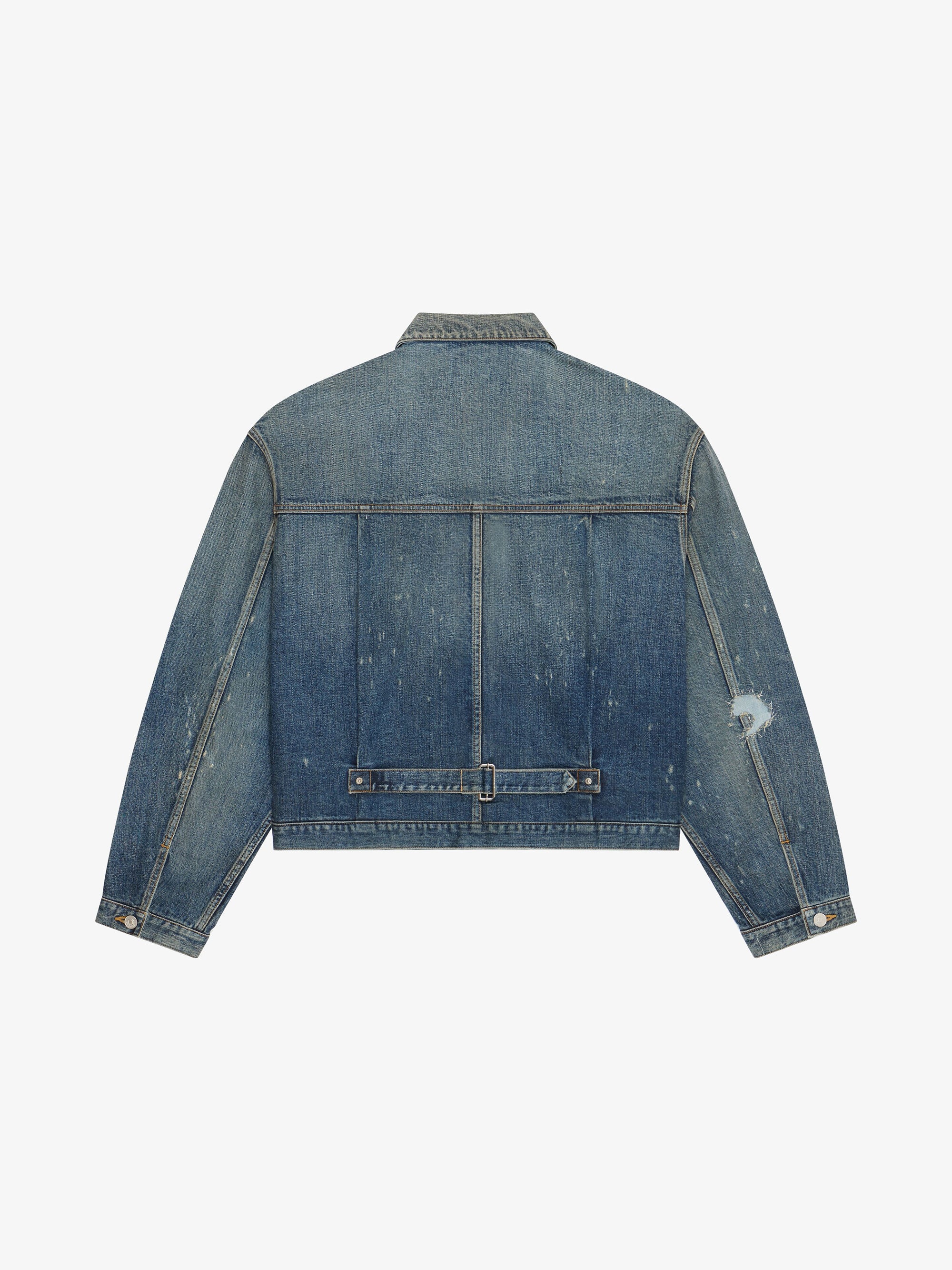 PLEATED AND SNAPPED DENIM JACKET