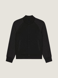 KNIT VARSITY JACKET WITH WOVEN SLEEVES