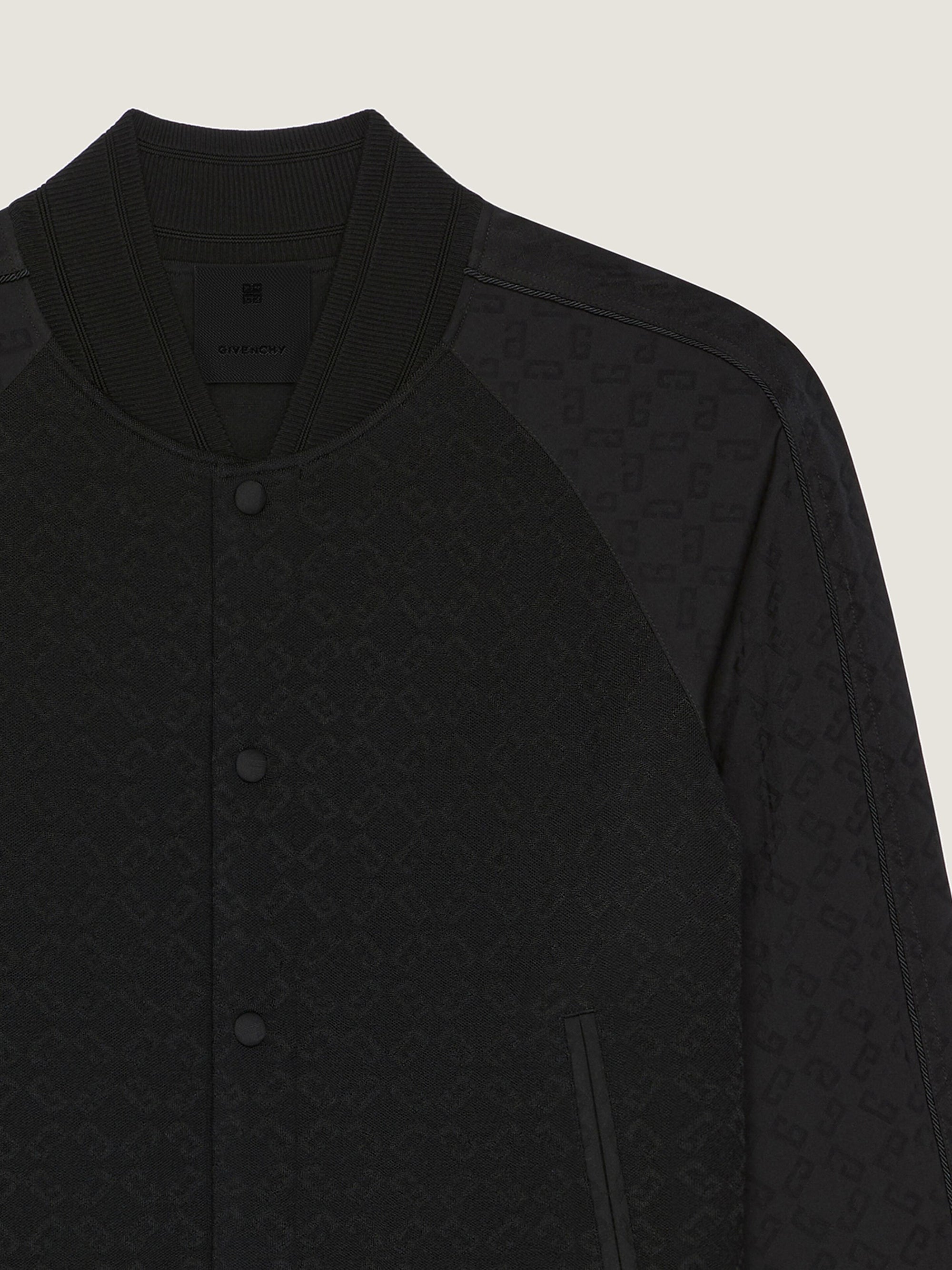 KNIT VARSITY JACKET WITH WOVEN SLEEVES