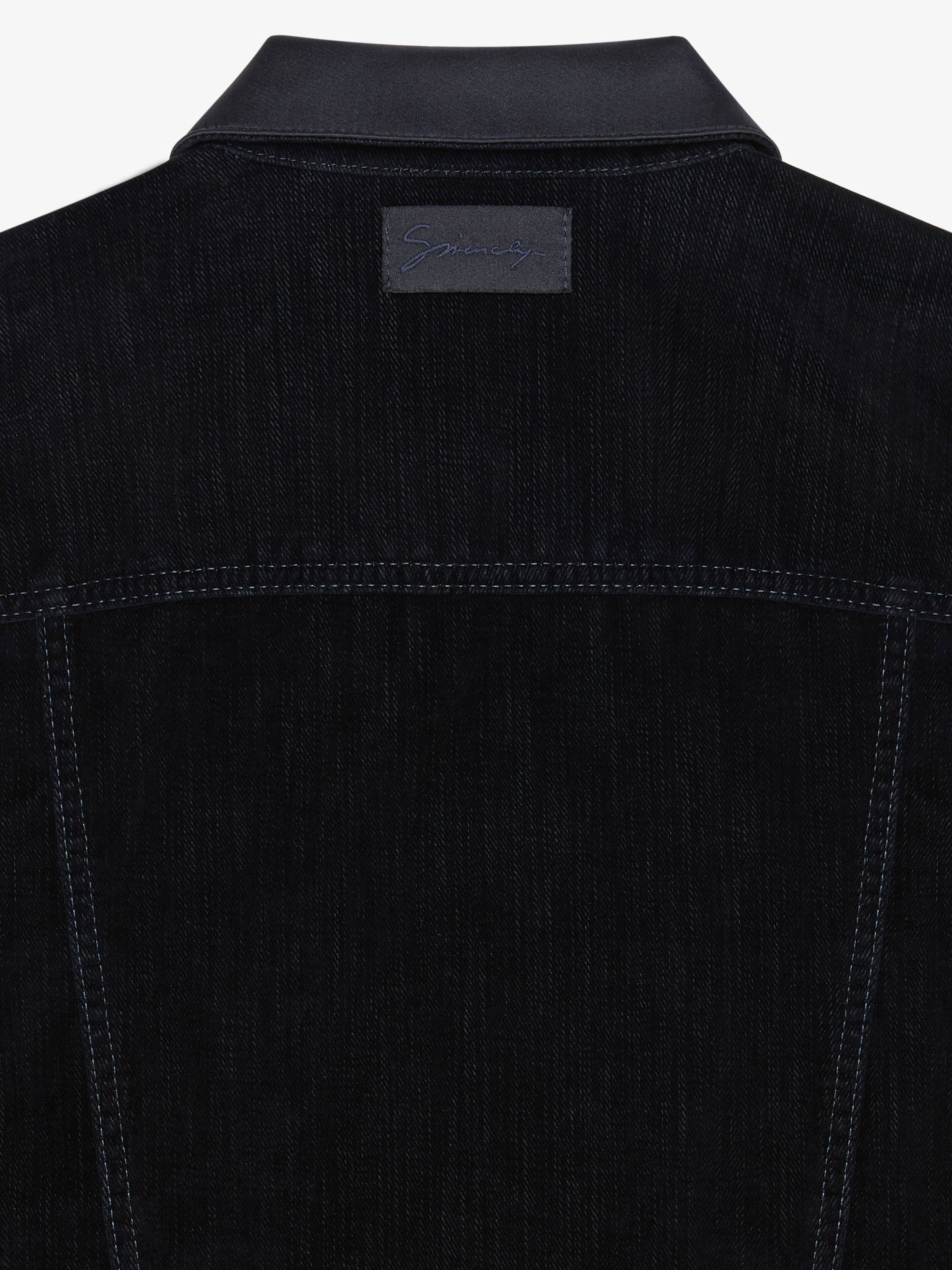 VELVET FLOCK DENIM WITH SATIN STRAP