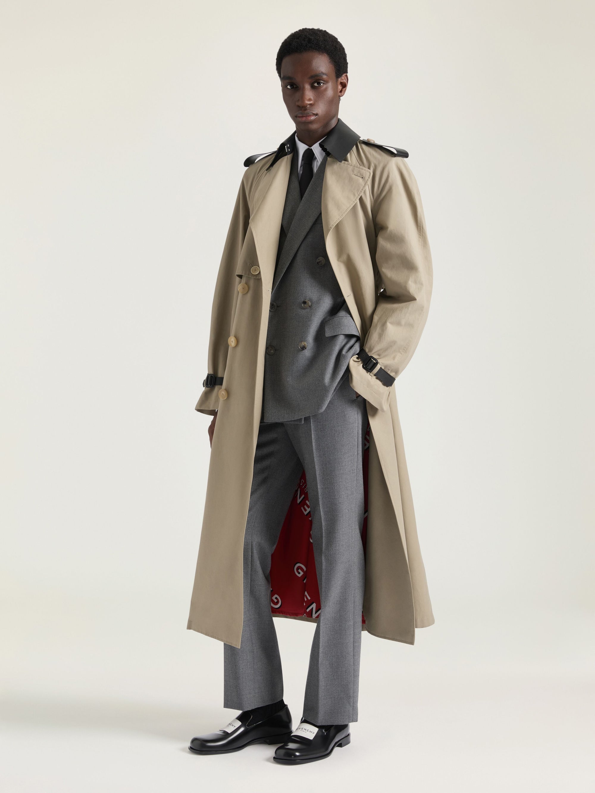 LONG TRENCHCOAT WITH LEATHER DETAILS