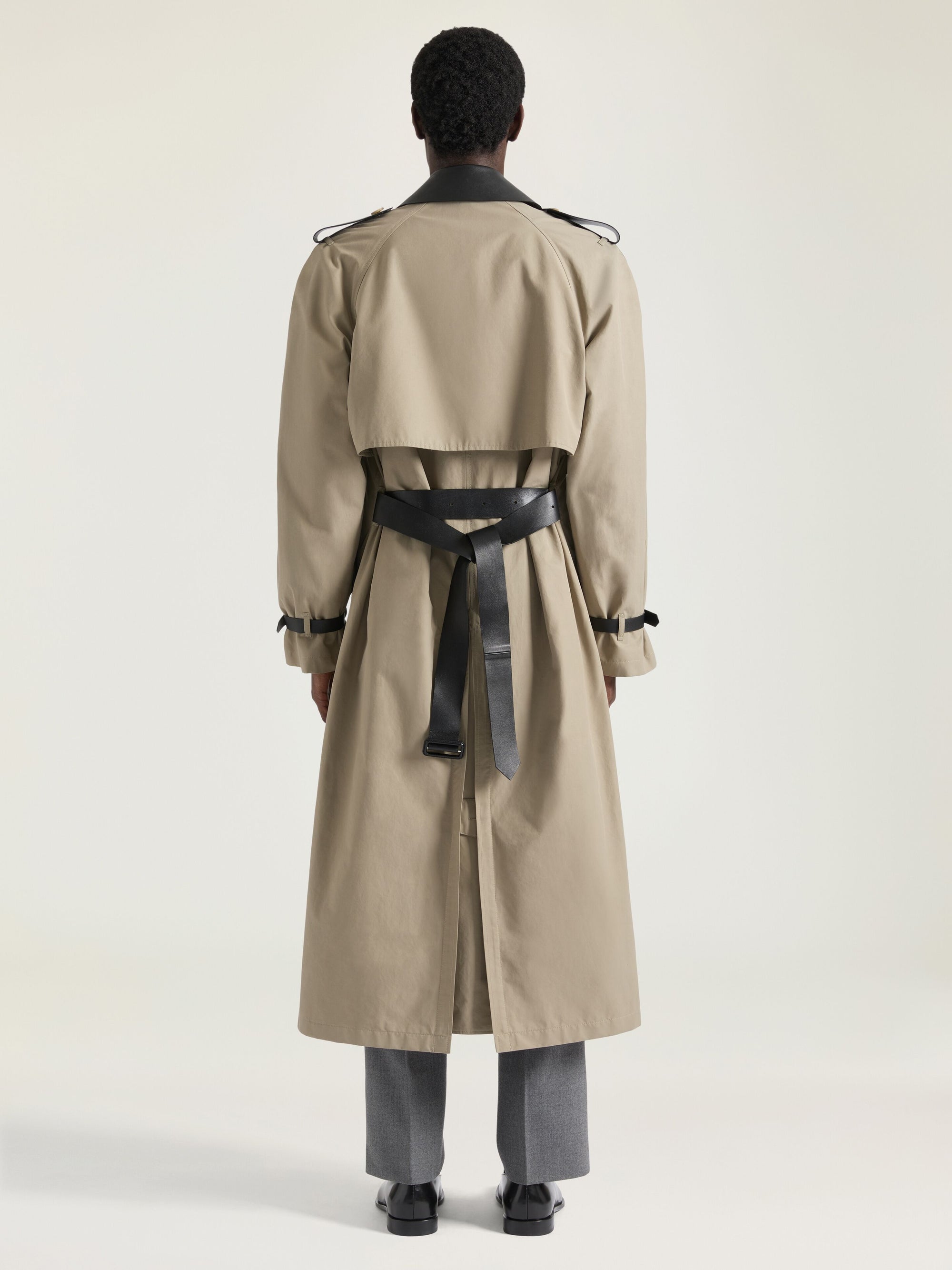 LONG TRENCHCOAT WITH LEATHER DETAILS