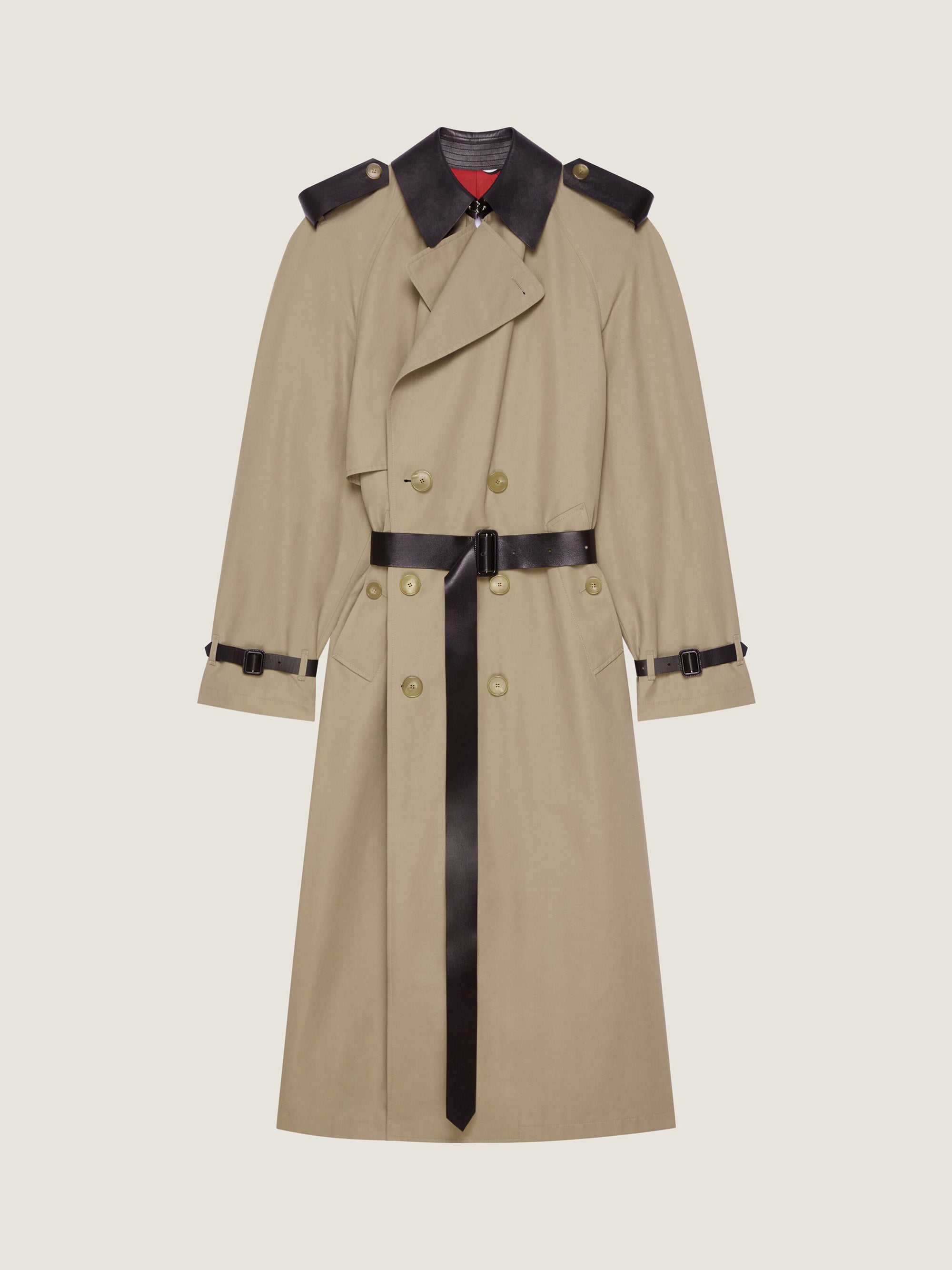 LONG TRENCHCOAT WITH LEATHER DETAILS