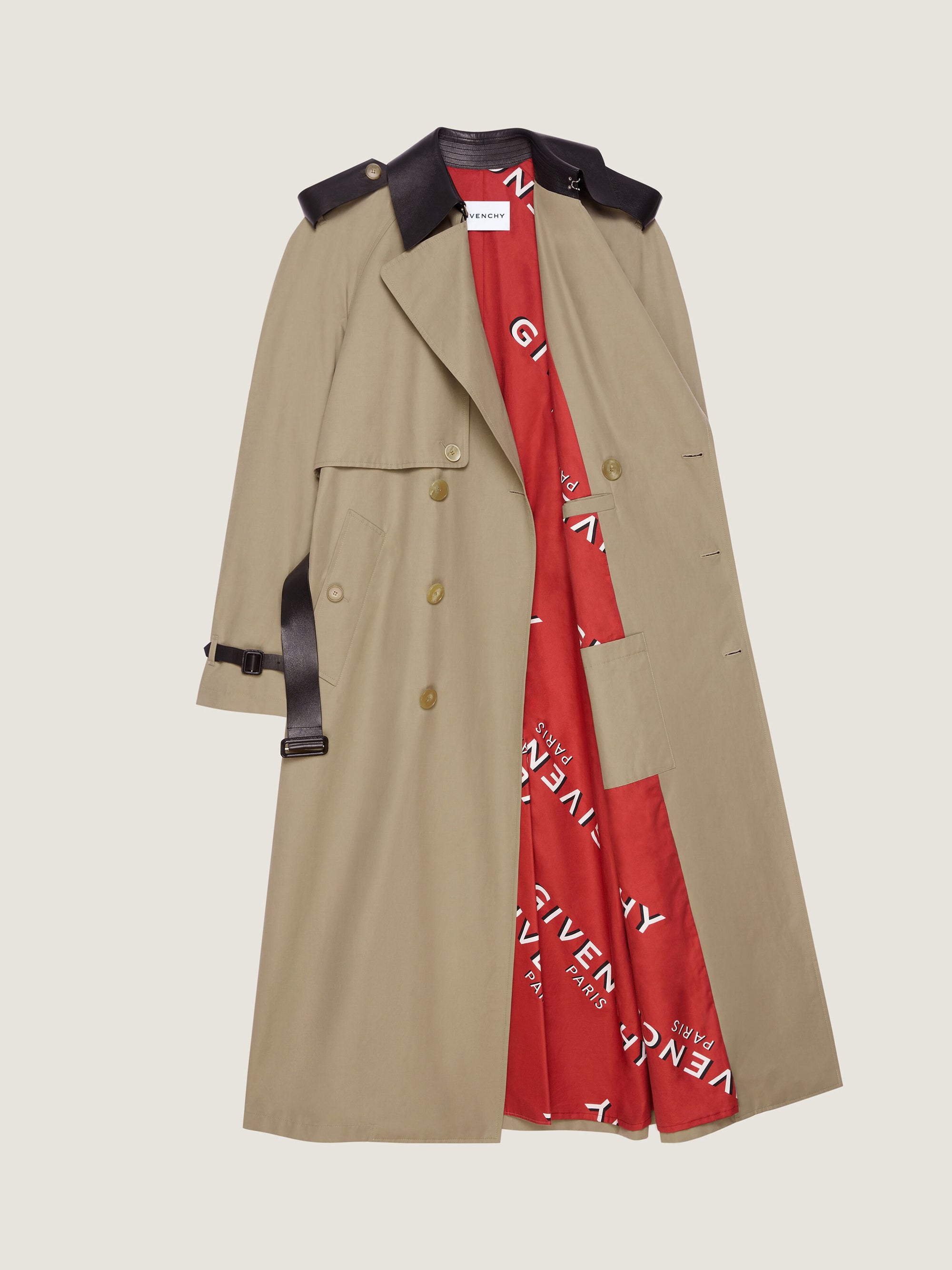 LONG TRENCHCOAT WITH LEATHER DETAILS