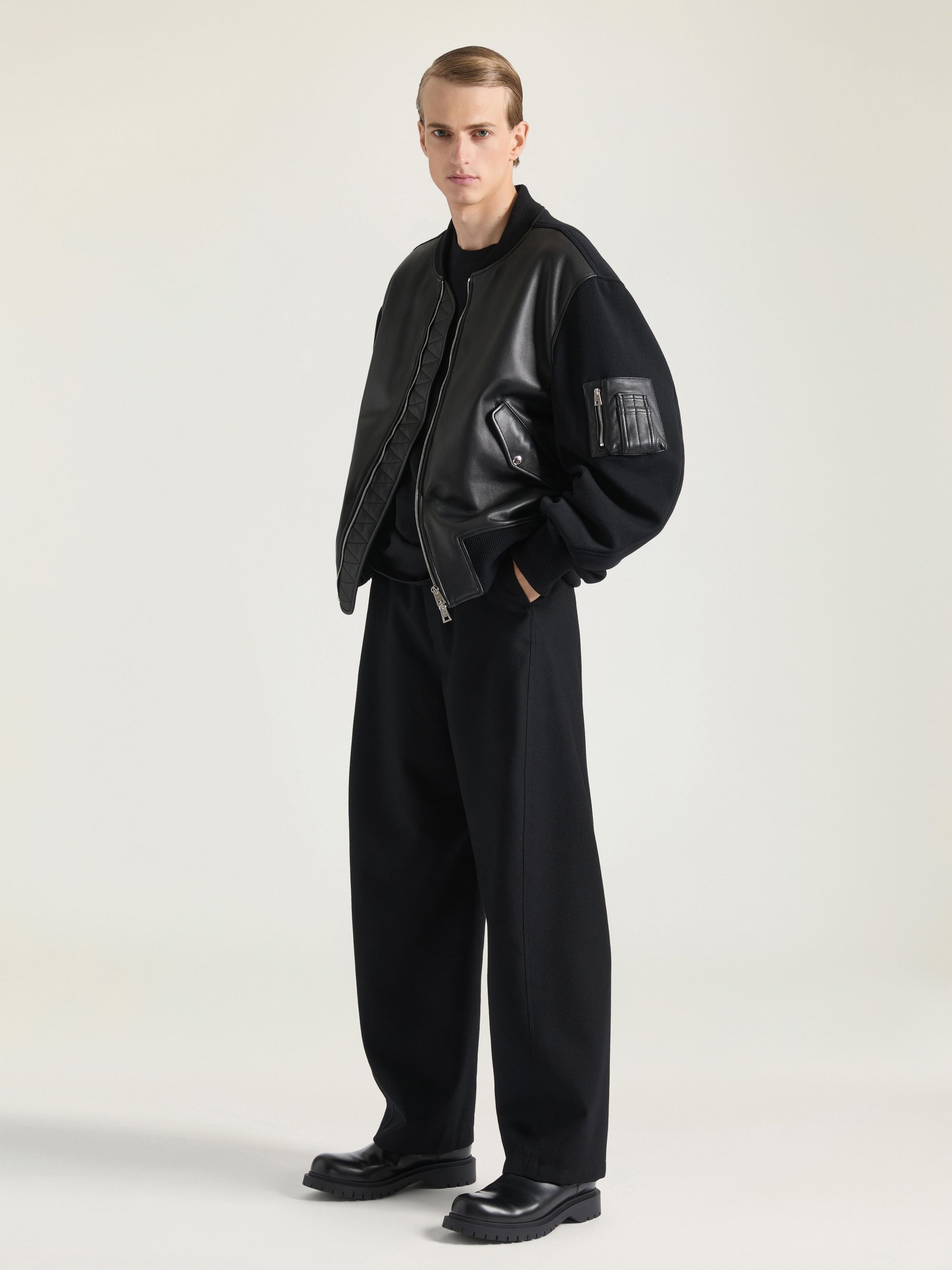 INTERLOCK WOOL KNIT & LAMB LEATHER