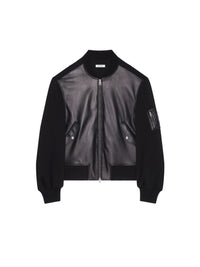 Bomber Couture seam en cuir et laine mélangé - Black