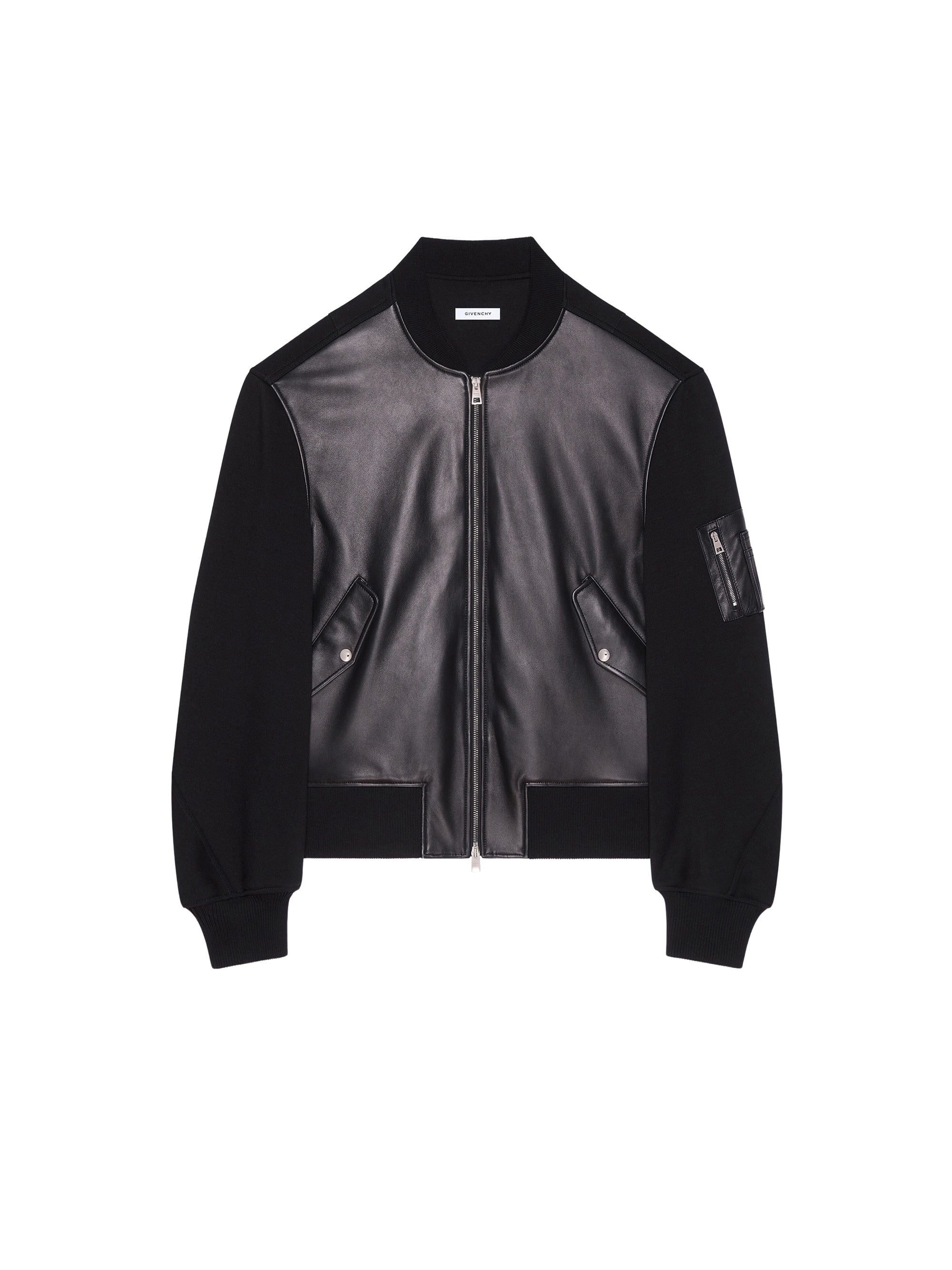 Bomber Couture seam en cuir et laine mélangé - Black