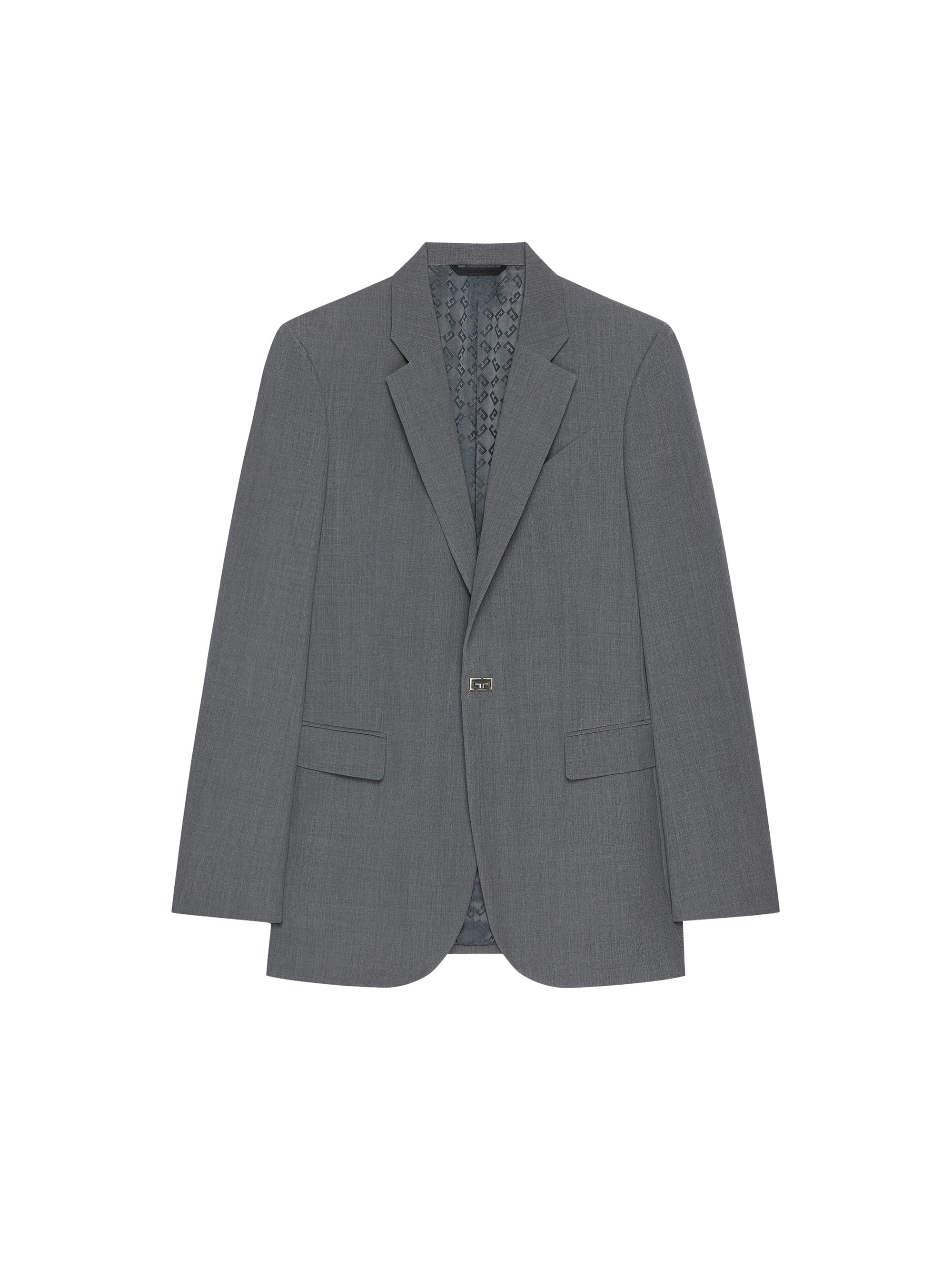 Veste droite détail métal en laine - Medium Grey