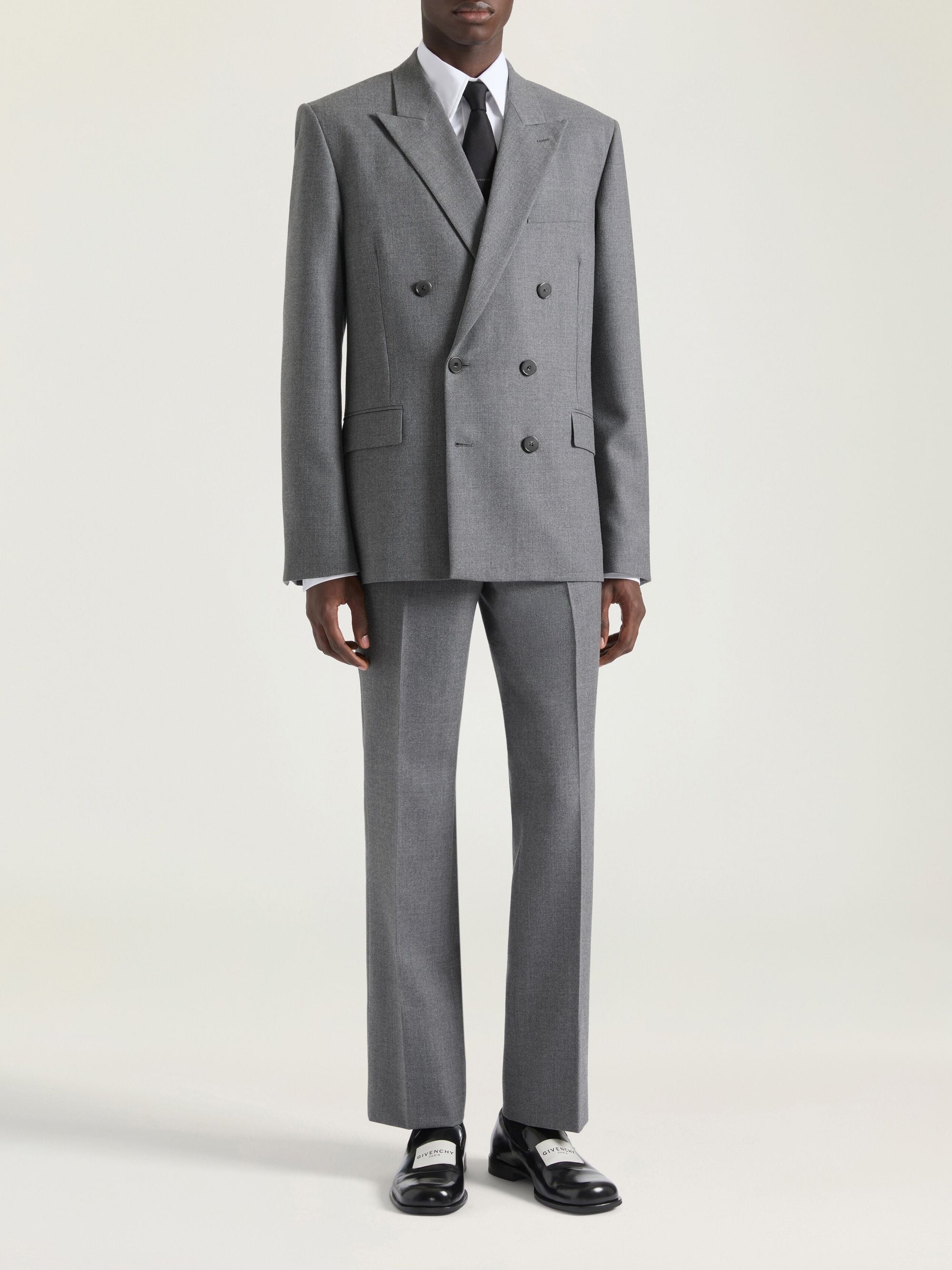 Veste croisée à revers pointus en laine - Light Grey Melange