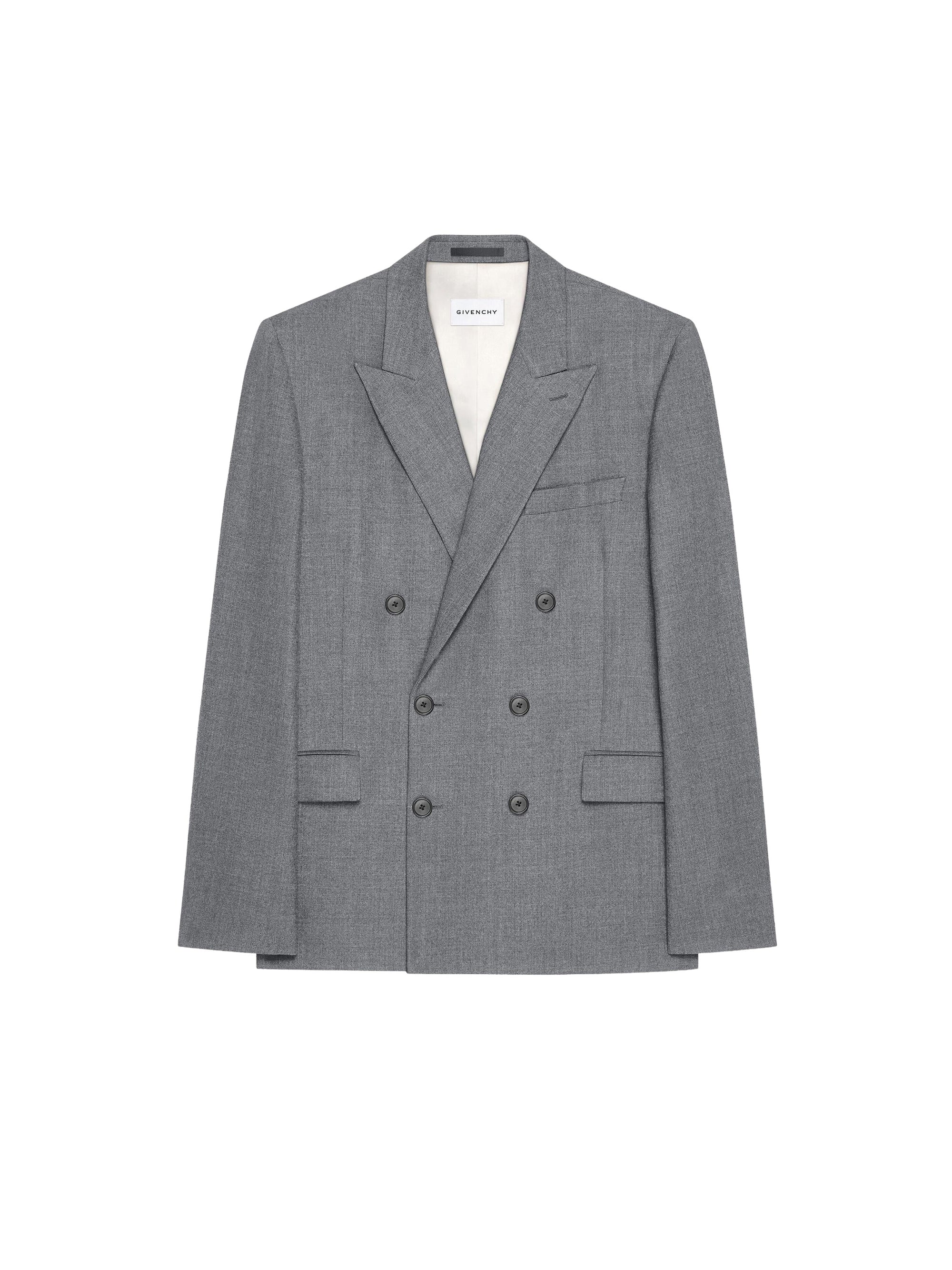 Veste croisée à revers pointus en laine - Light Grey Melange
