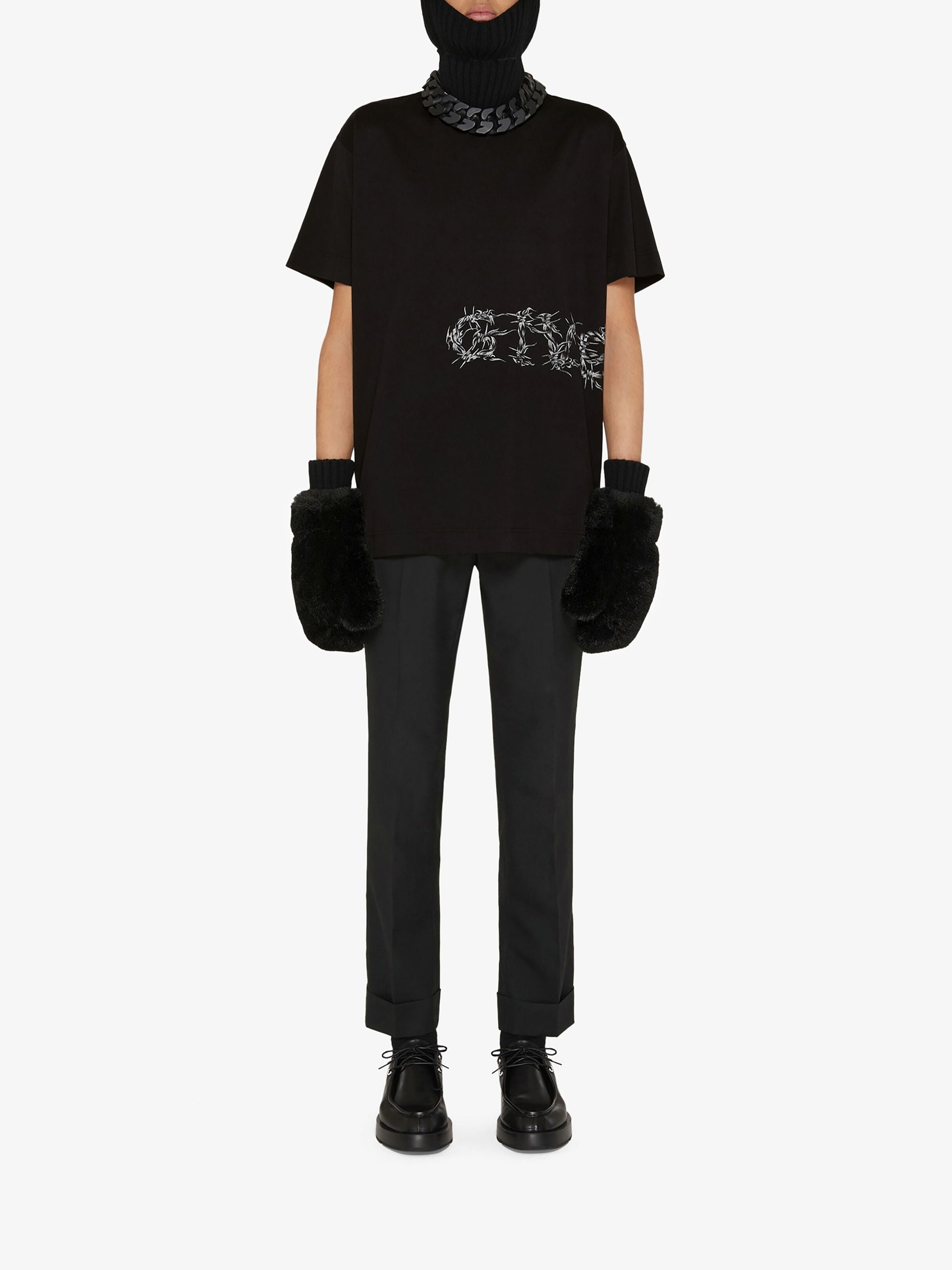 Pantalon slim à détails métalliques en laine  - Noir