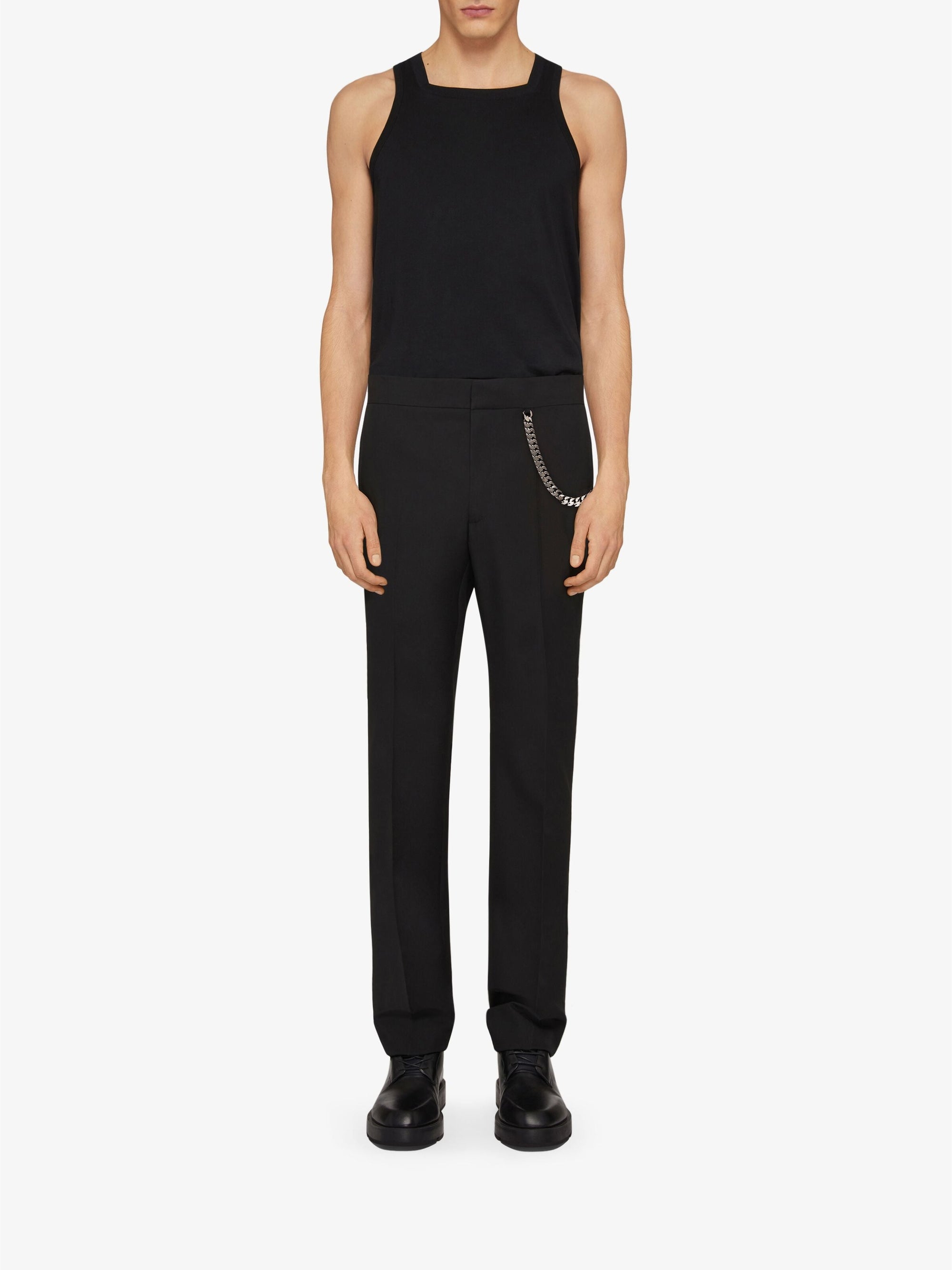 Slim-fit trousers with wool side chain - Black