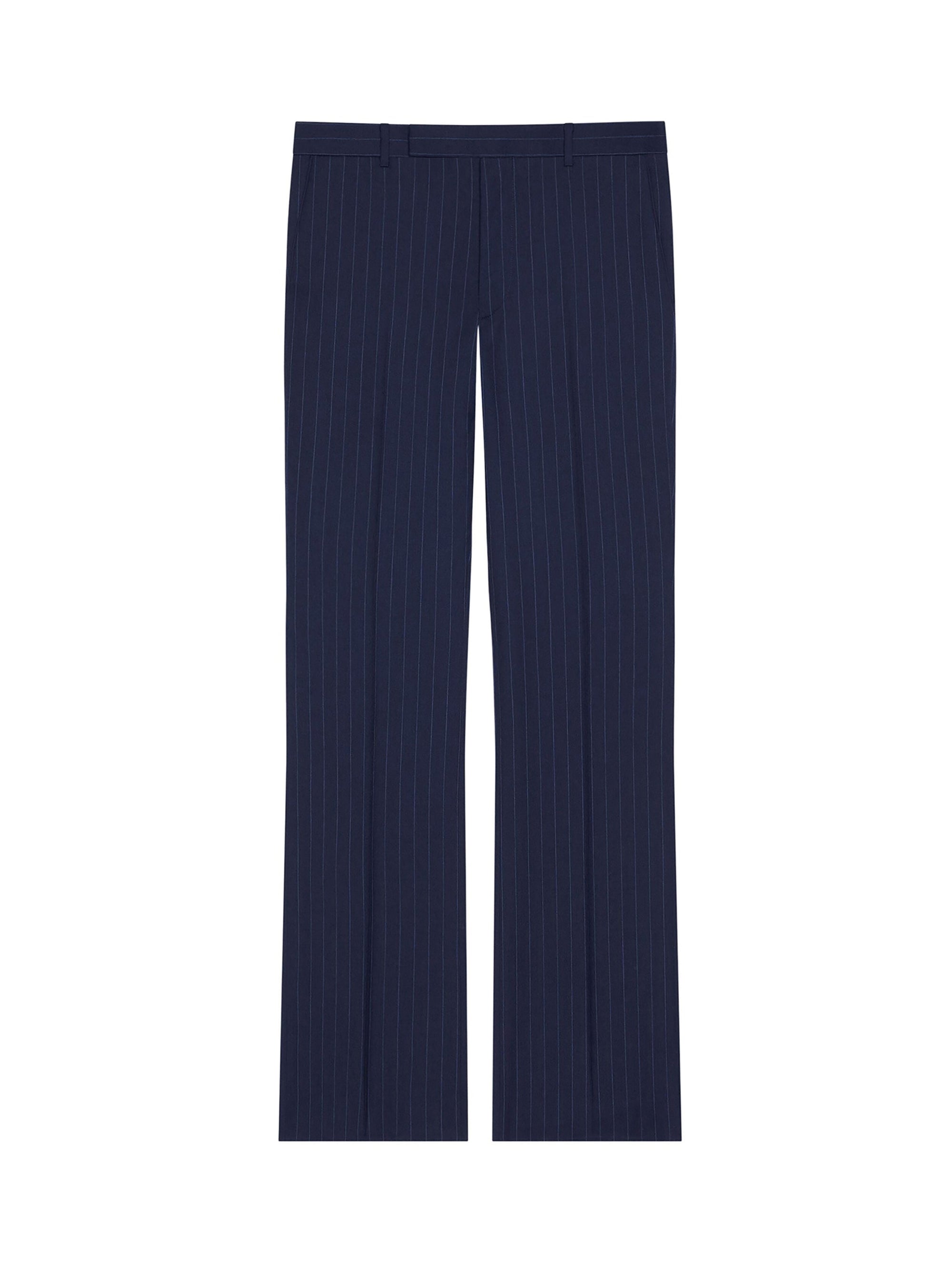 Wool Slim Fit Striped Suit Pants - Deep Blue