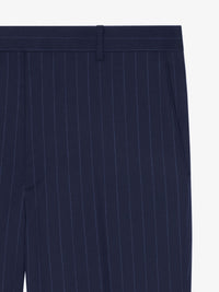 Wool Slim Fit Striped Suit Pants - Deep Blue