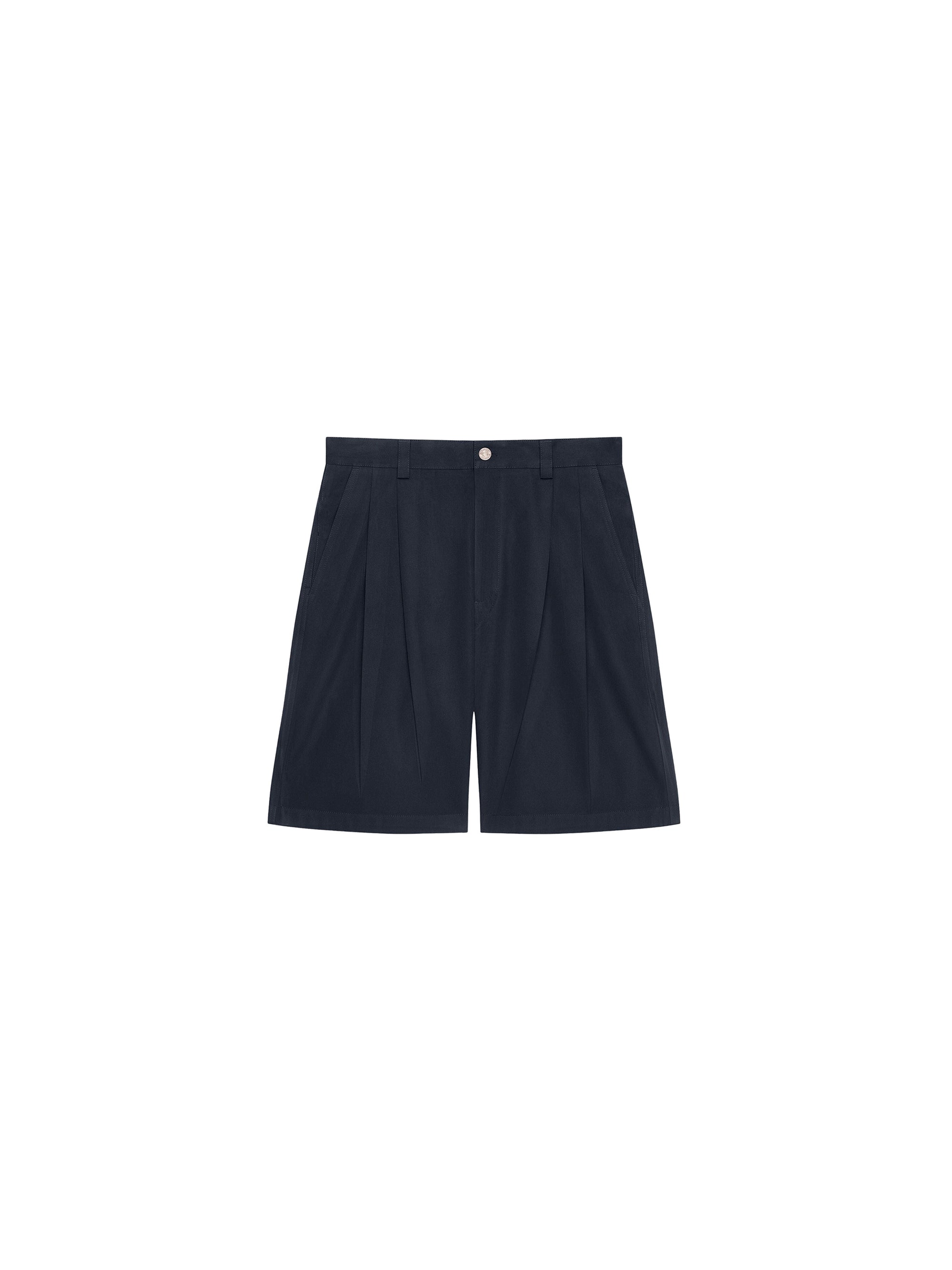 Long shorts with a belt and pleats – Dark Blue