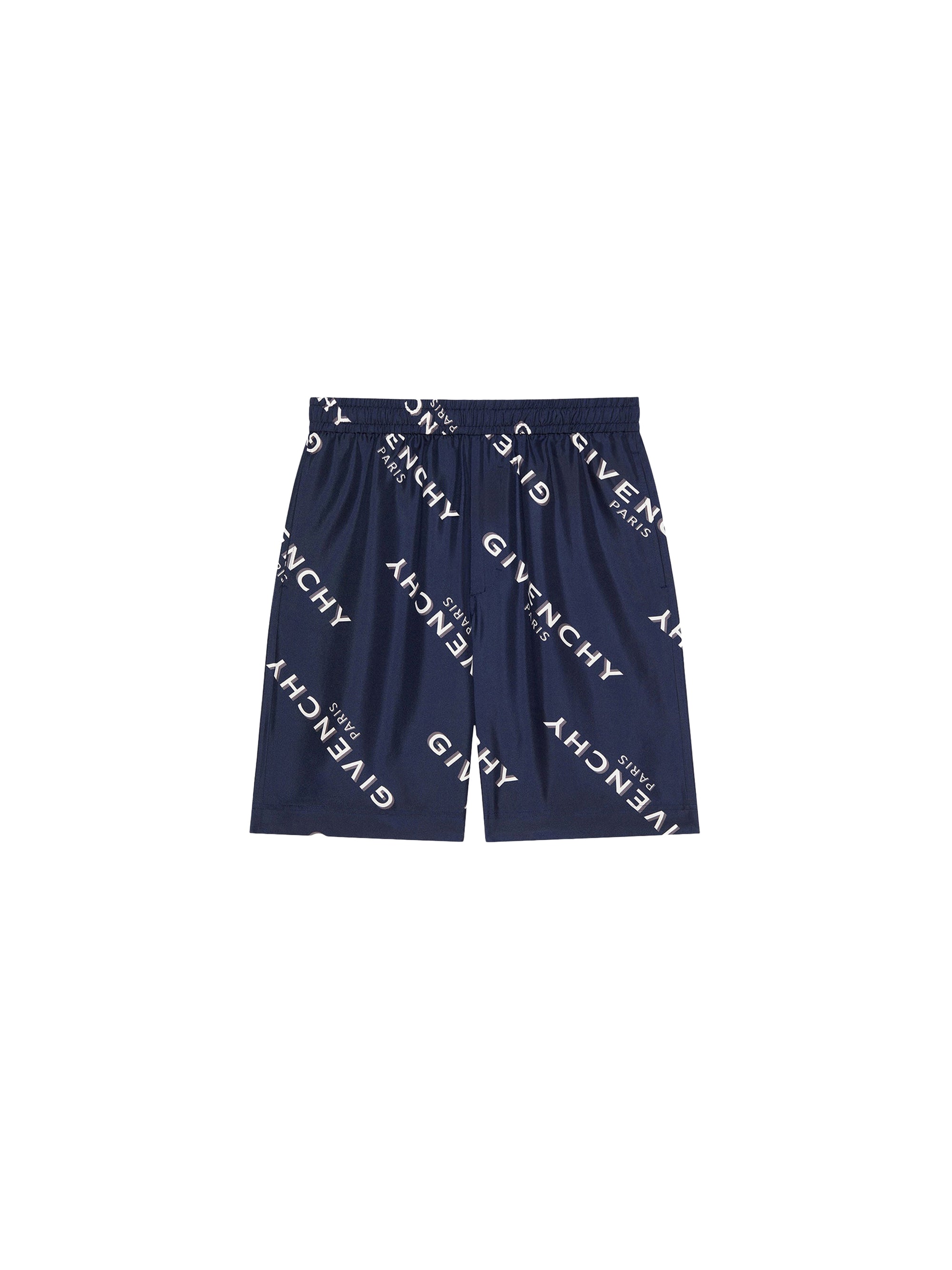 Short à taille élastiquée en soie - Navy
