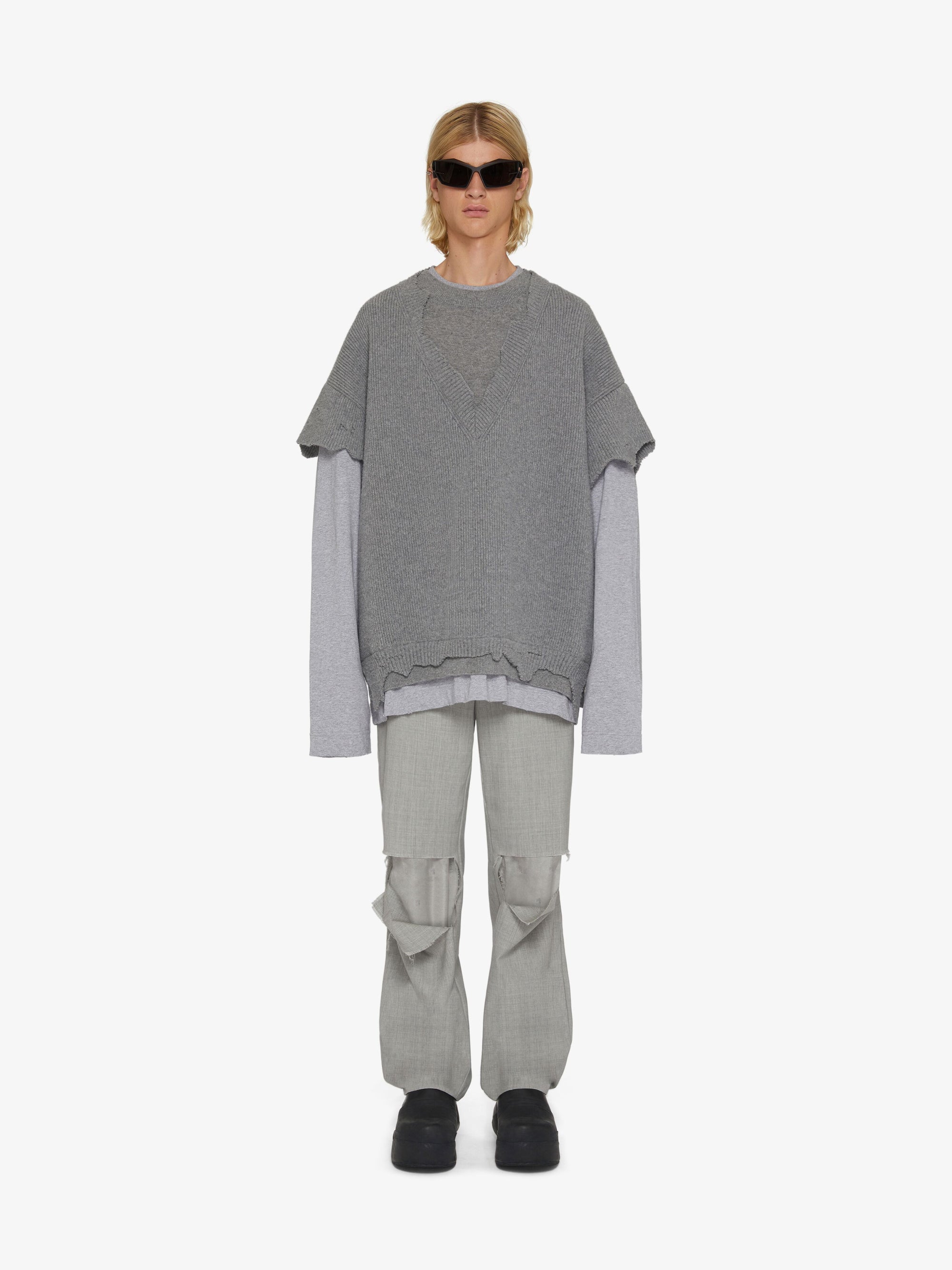 MASH UP V NECK WT CREWNECK AND JERSEY