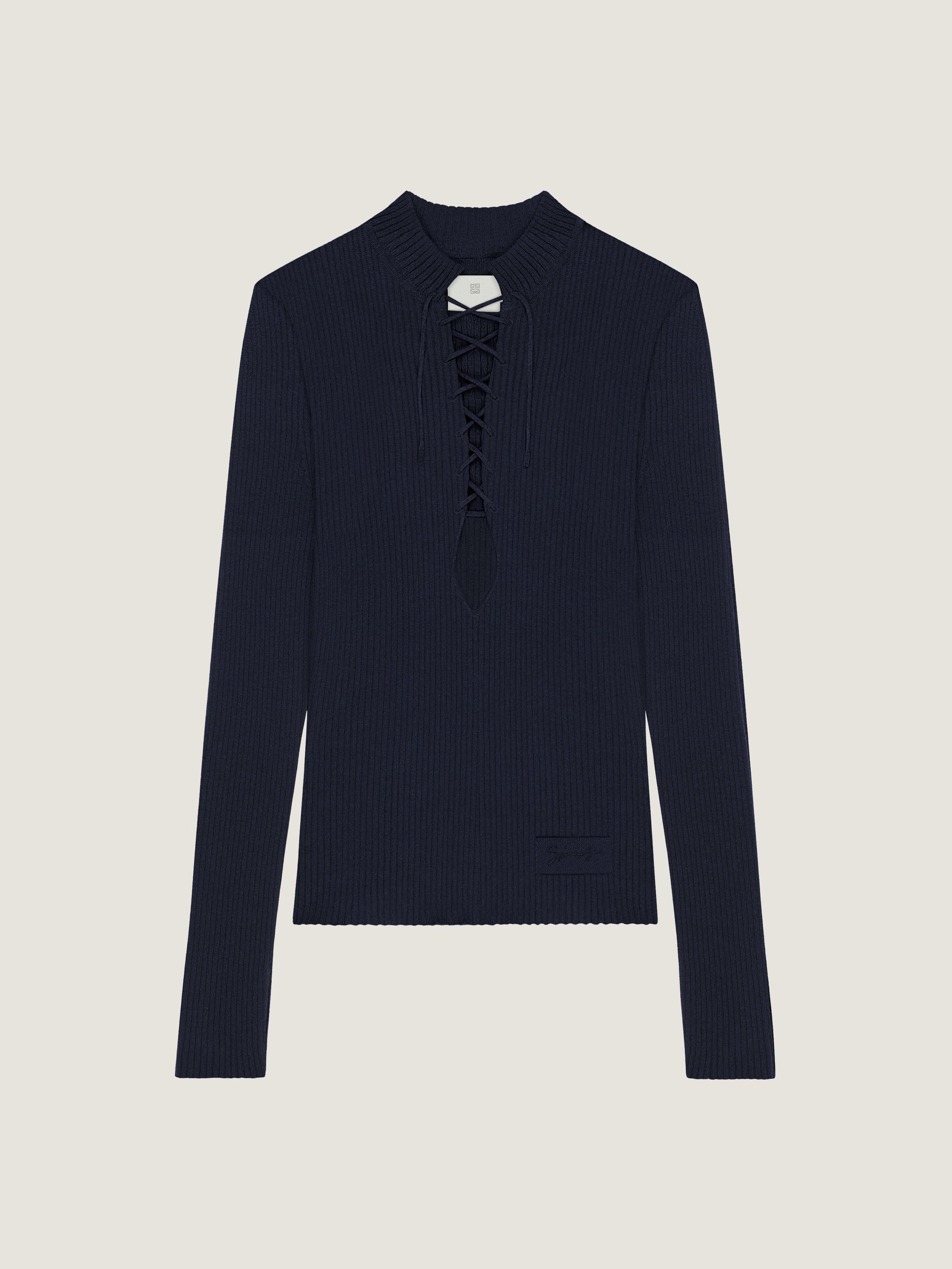LACE UP NECK LONG SLEEVE SWEATER