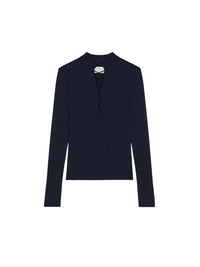 Pull manches longues à col lacé en cachemire - Dark Blue