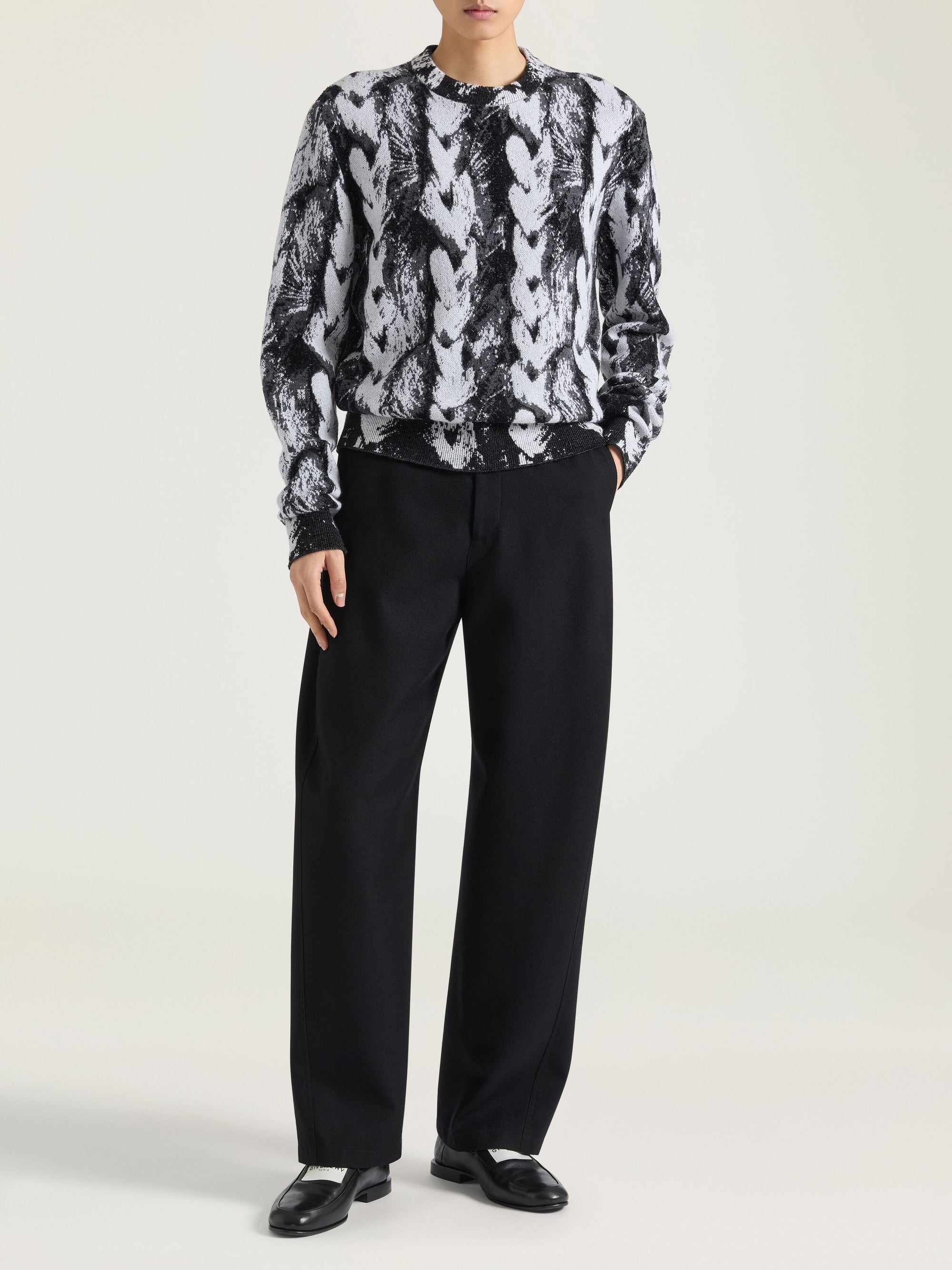 Pull col rond en mohair - Black & Grey & White