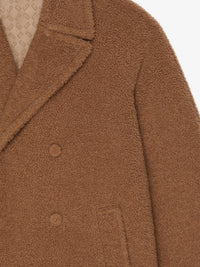 Manteau teddy en laine et soie mélangé - Beige Camel