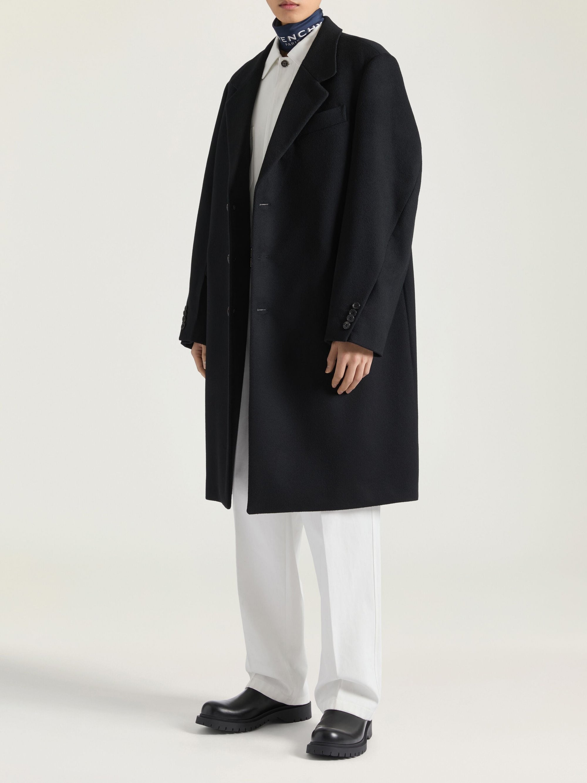 Manteau Couture seam à revers crantés en laine - Black