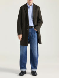 Manteau double face coupe régulière en laine - Dark Khaki
