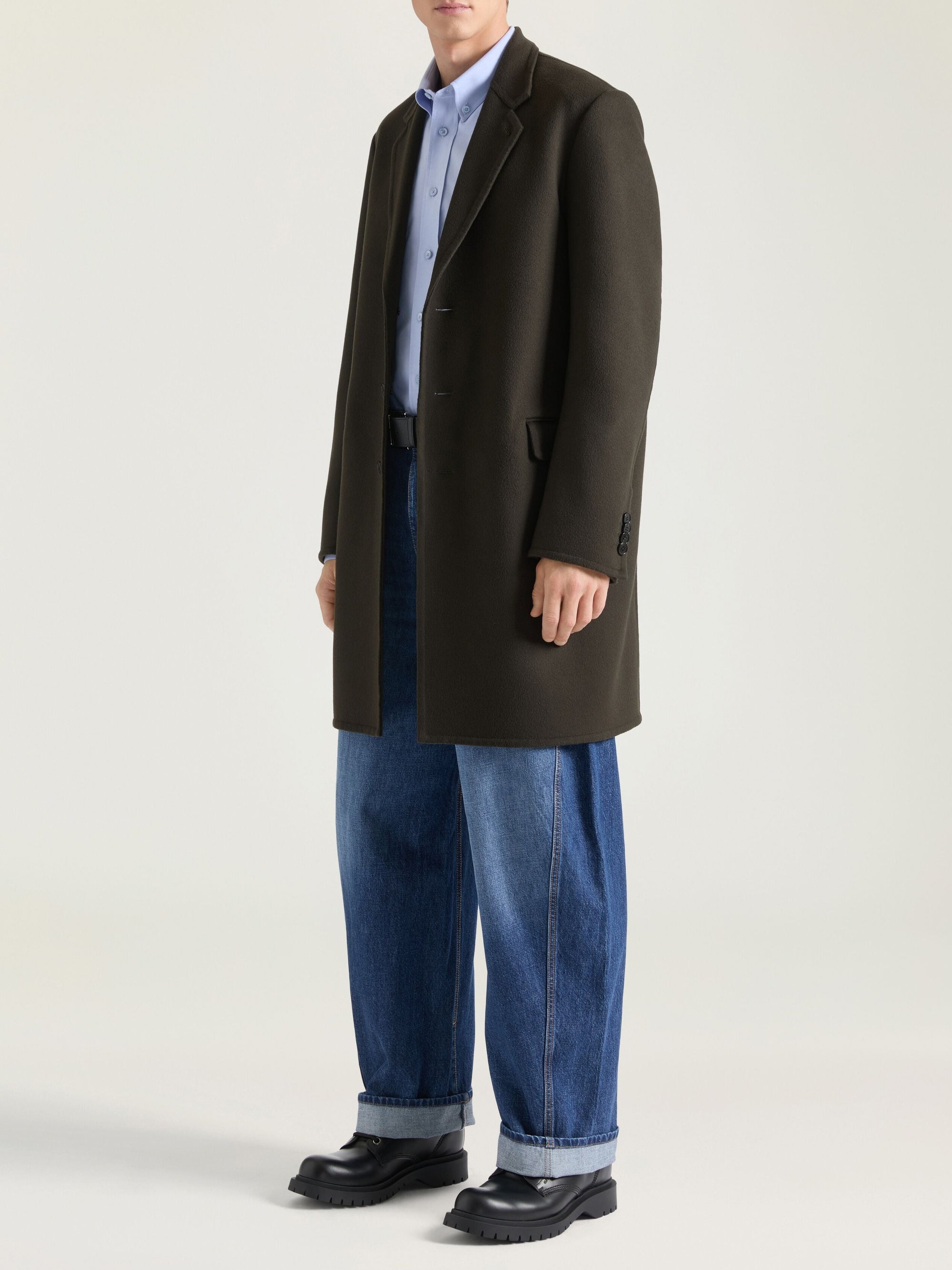 Manteau double face coupe régulière en laine - Dark Khaki