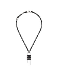 Collier Small Lock en laiton avec cristaux - Noir & Argente