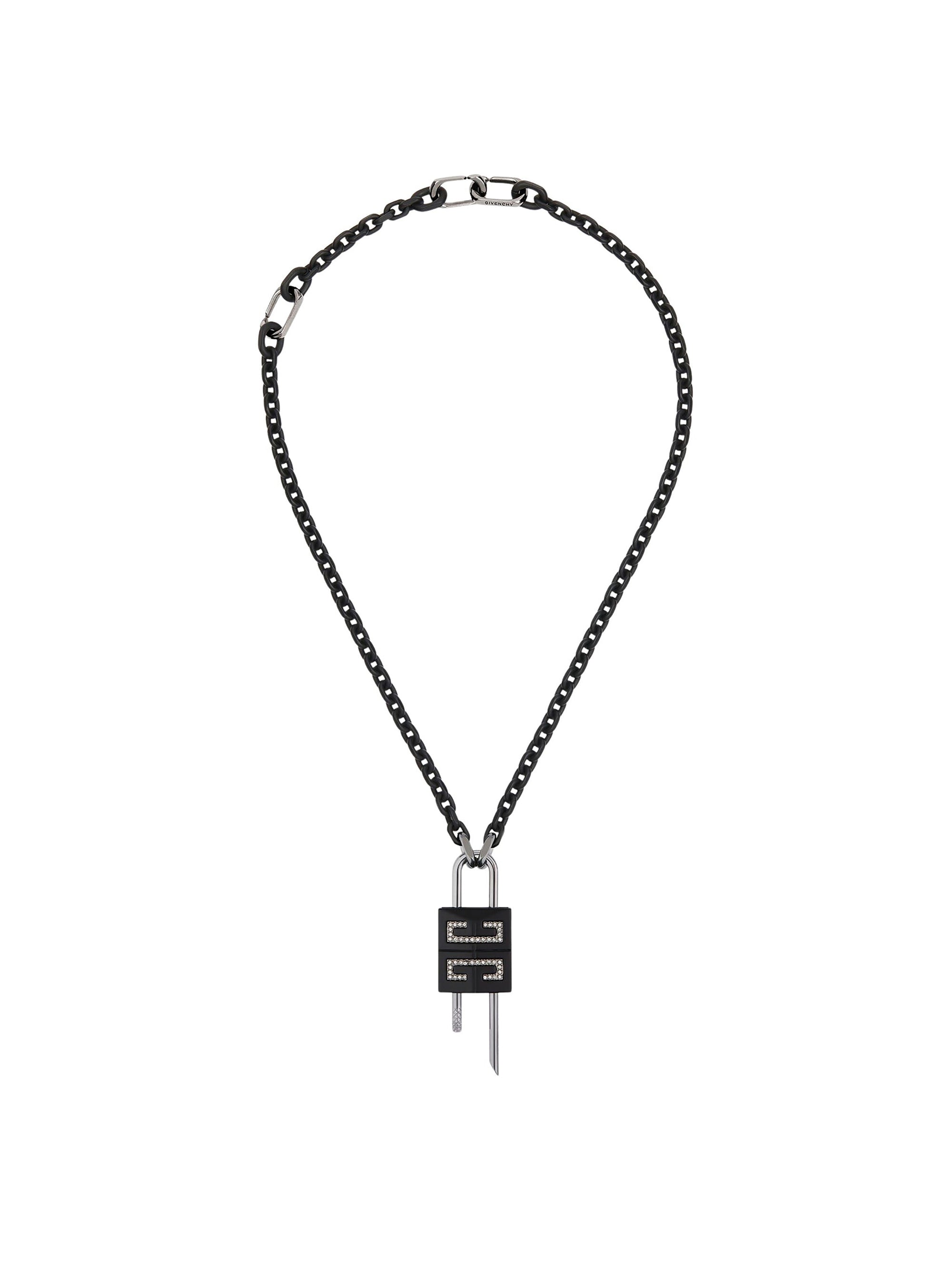 Collier Small Lock en laiton avec cristaux - Noir & Argente