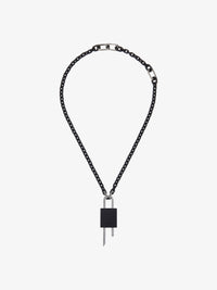 Collier Small Lock en laiton avec cristaux - Noir & Argente
