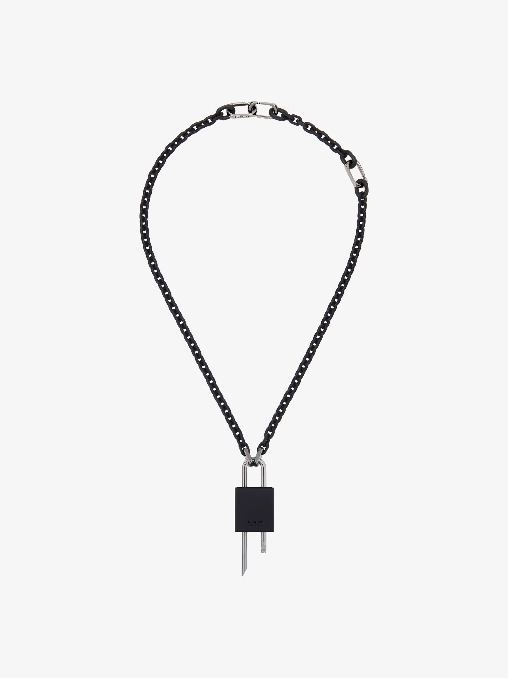 Collier Small Lock en laiton avec cristaux - Noir & Argente