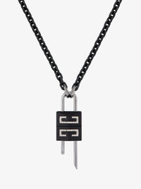Collier Small Lock en laiton avec cristaux - Noir & Argente