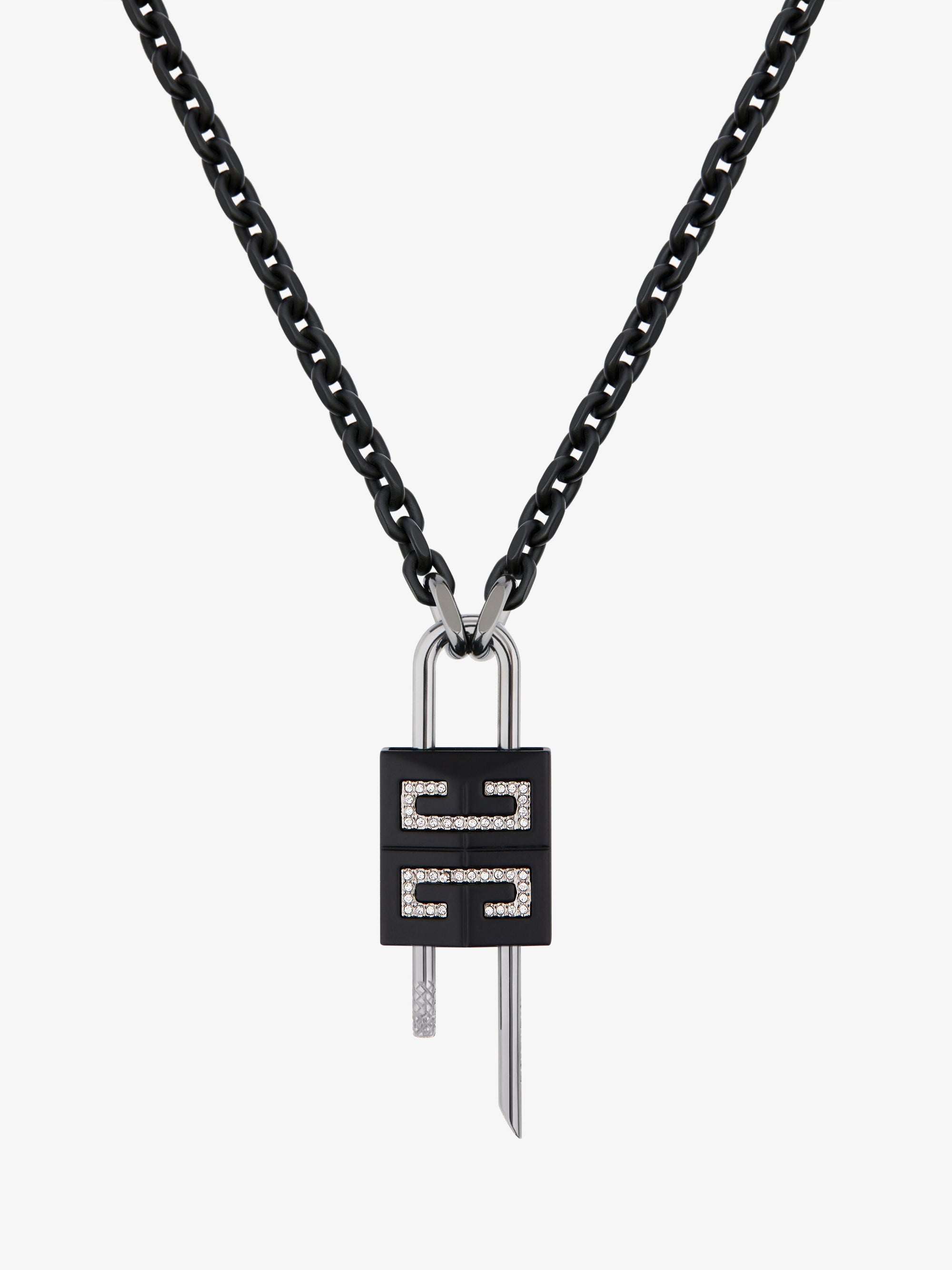 Collier Small Lock en laiton avec cristaux - Noir & Argente