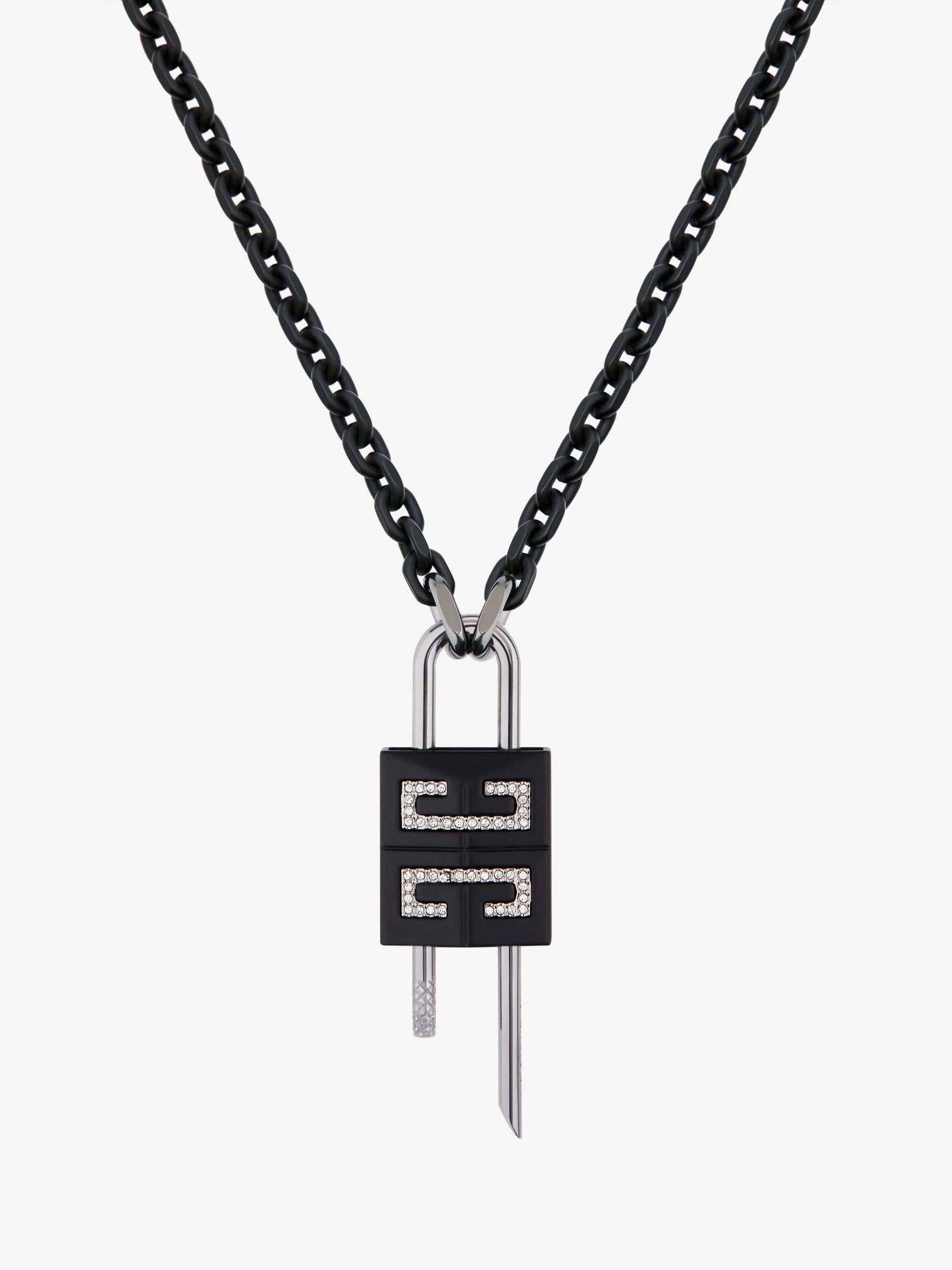 LOCK SMALL BLACK CRYSTALS NECKLACE
