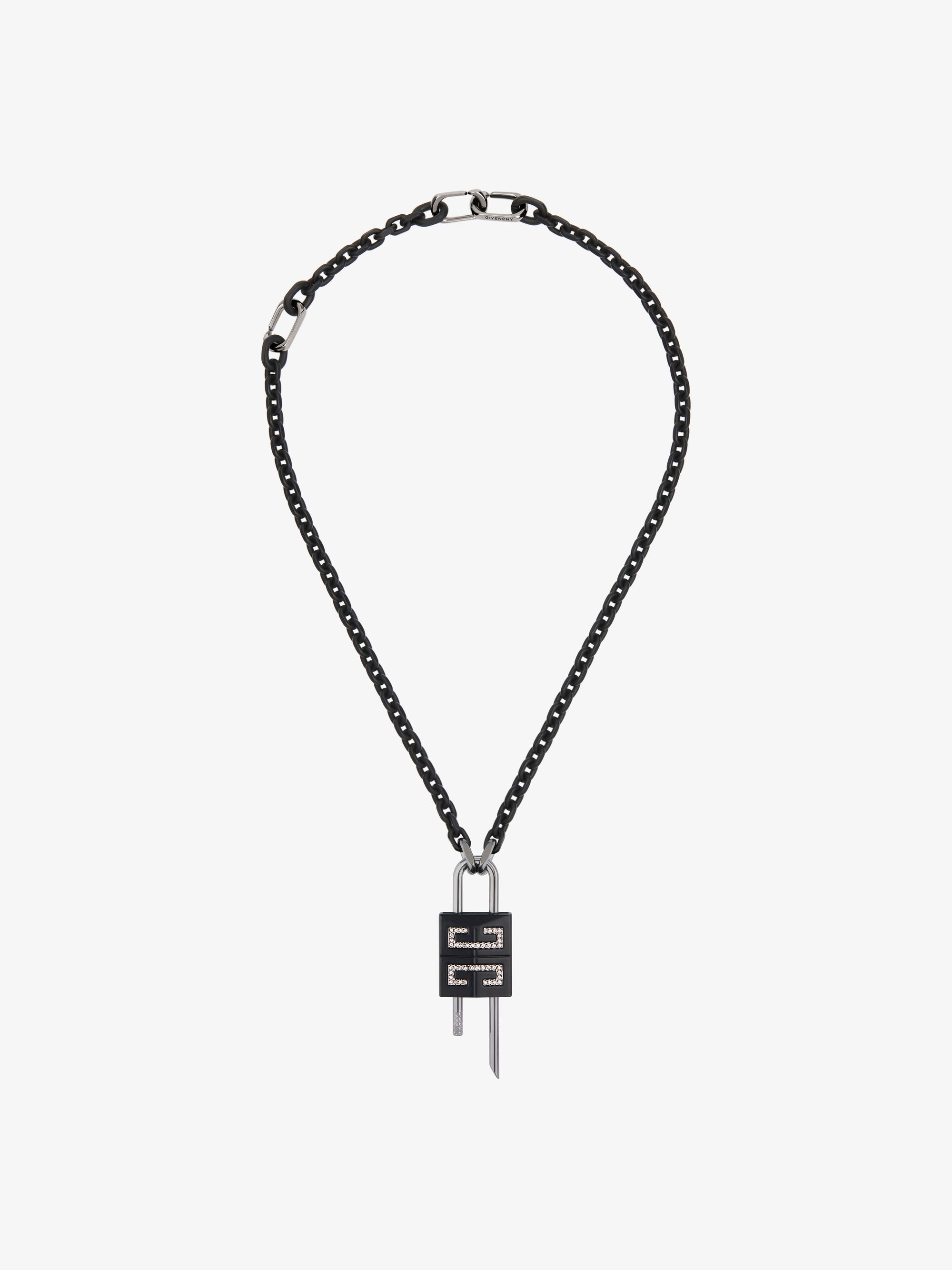 Collier Small Lock en laiton avec cristaux - Noir & Argente
