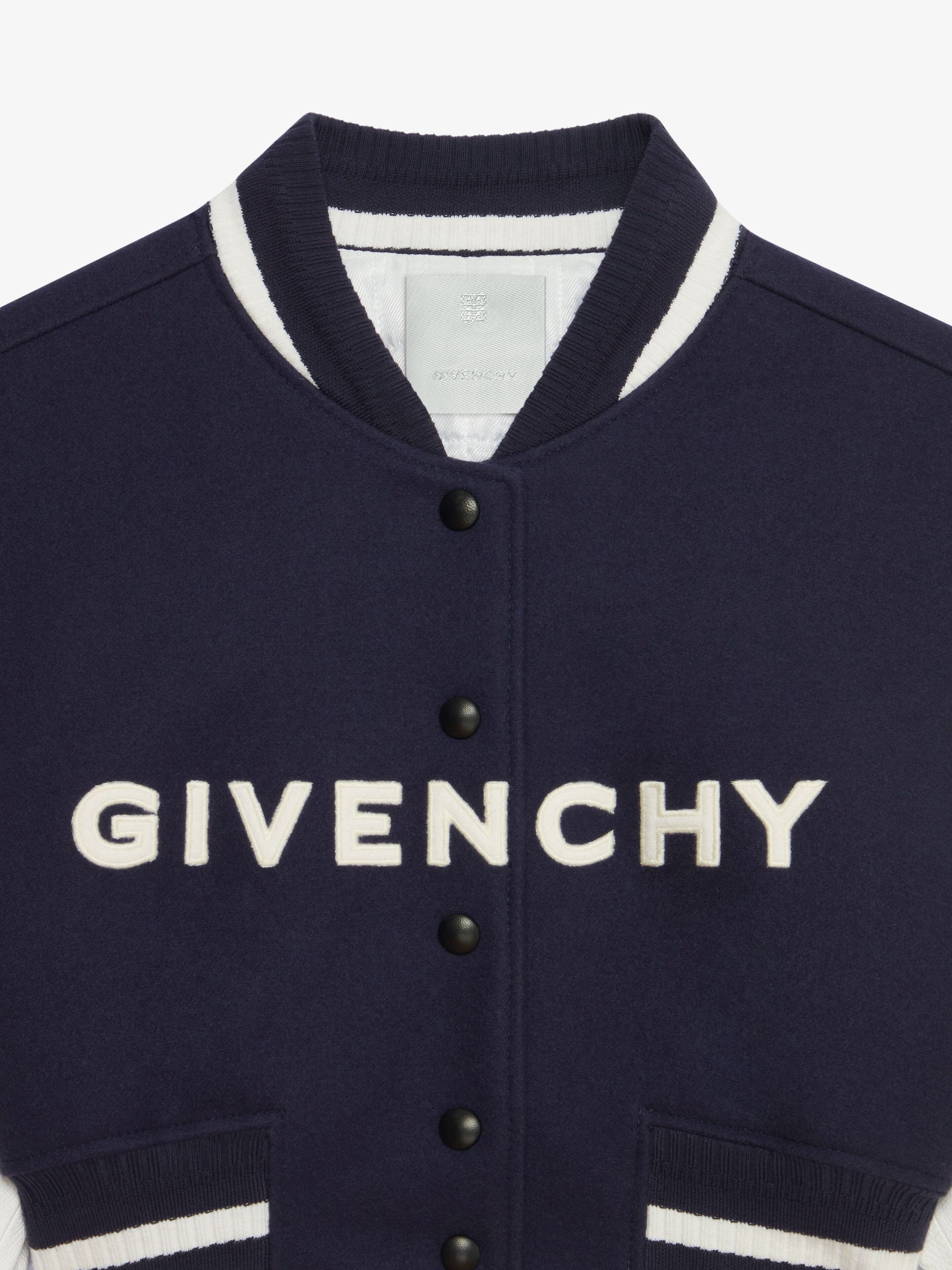 Blouson varsity cropped Givenchy en laine - Navy & White