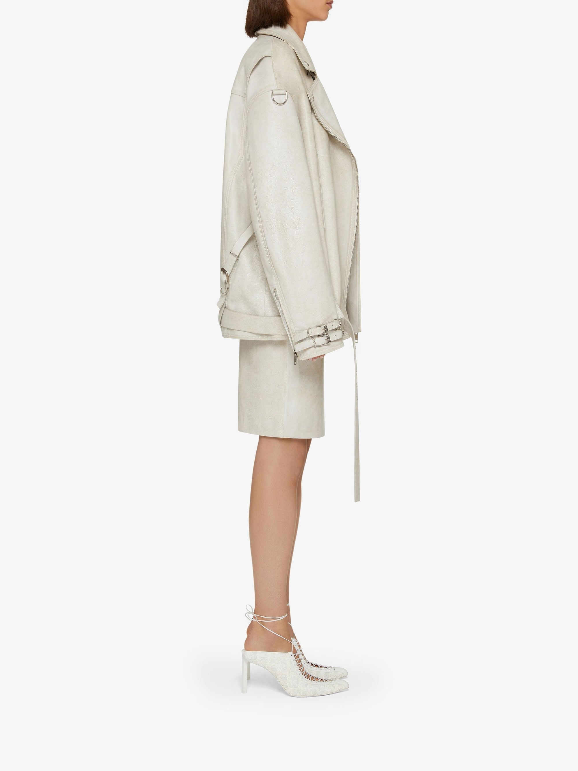 Blouson motard Voyou oversize en cuir - Natural Beige