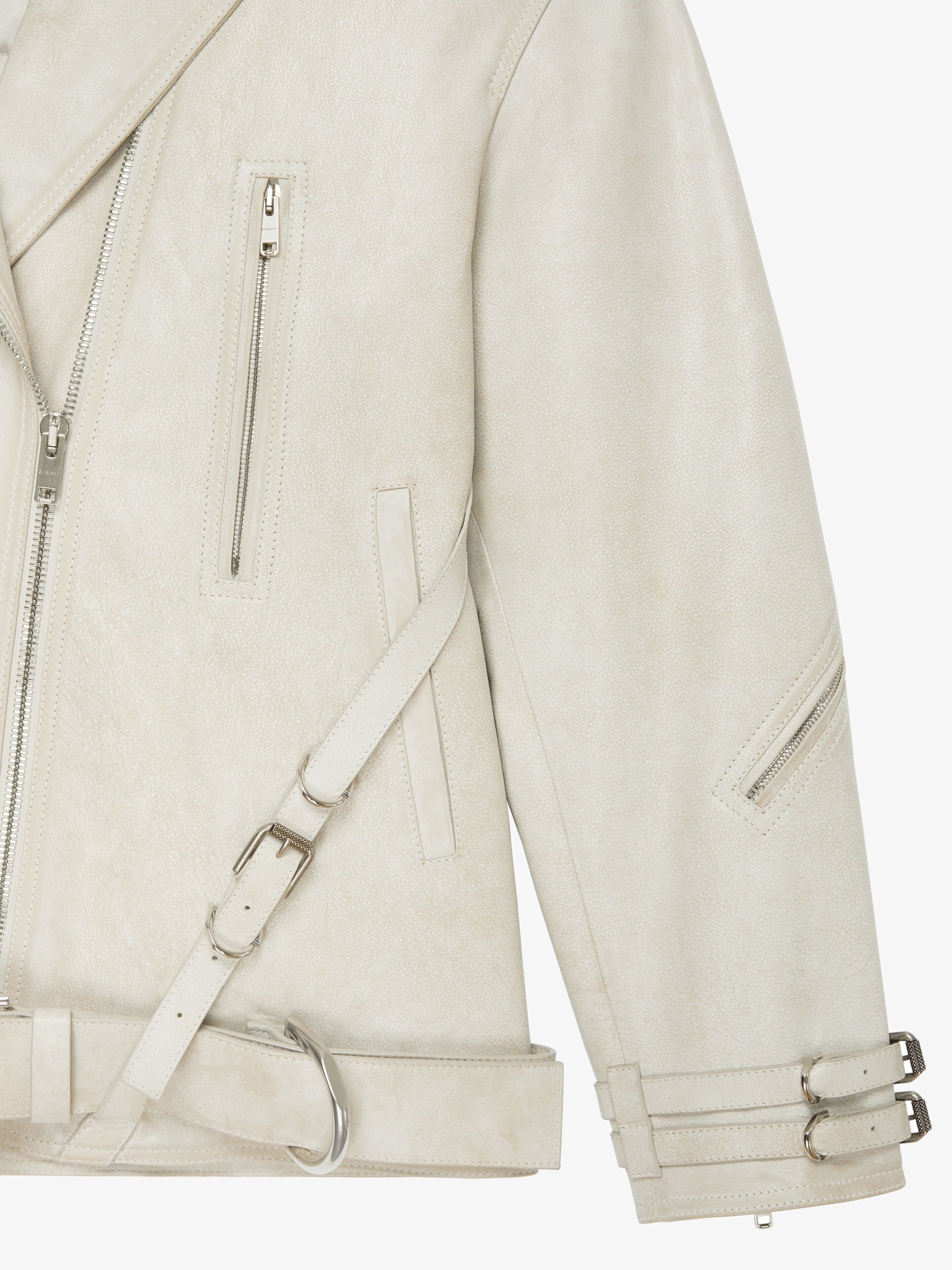 Blouson motard Voyou oversize en cuir - Natural Beige