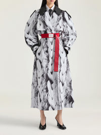 Fur-print trench coat - Black & White